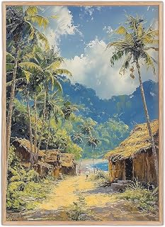 Filipino Village Oil Painting Philippines Travel Poster Tropical Beach Village Artwork on Canvas Print for Wall Decor
