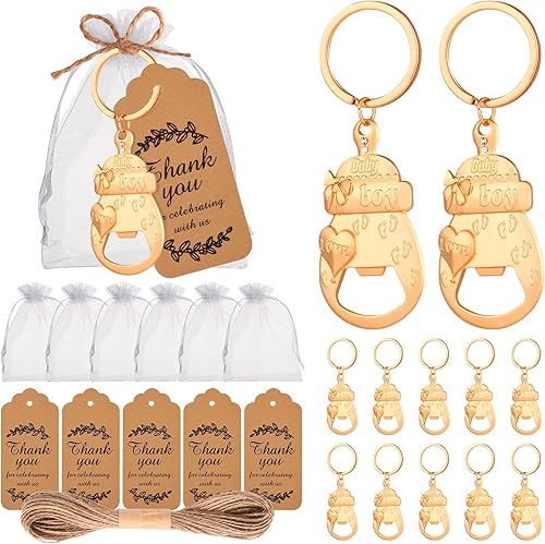 50Pcs Popping Bottle Openers Baby Shower Prizes for Guests, Cute Bottle Opener Souvenir Decorations with Organza Bags, Baby Shower Return Gifts for