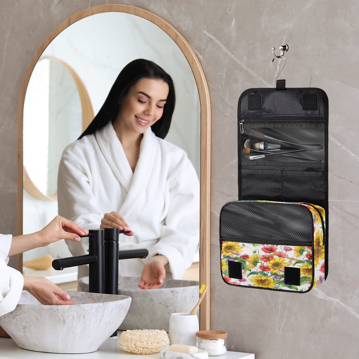 Wiosna Lato Kwiaty Podróżna Kosmetyczka Letnia Słonecznik Mycie Torba Unisex Wiszące przybory toaletowe Kosmetyczka Organizer do makijażu, wielobarwny, Jeden rozmiar