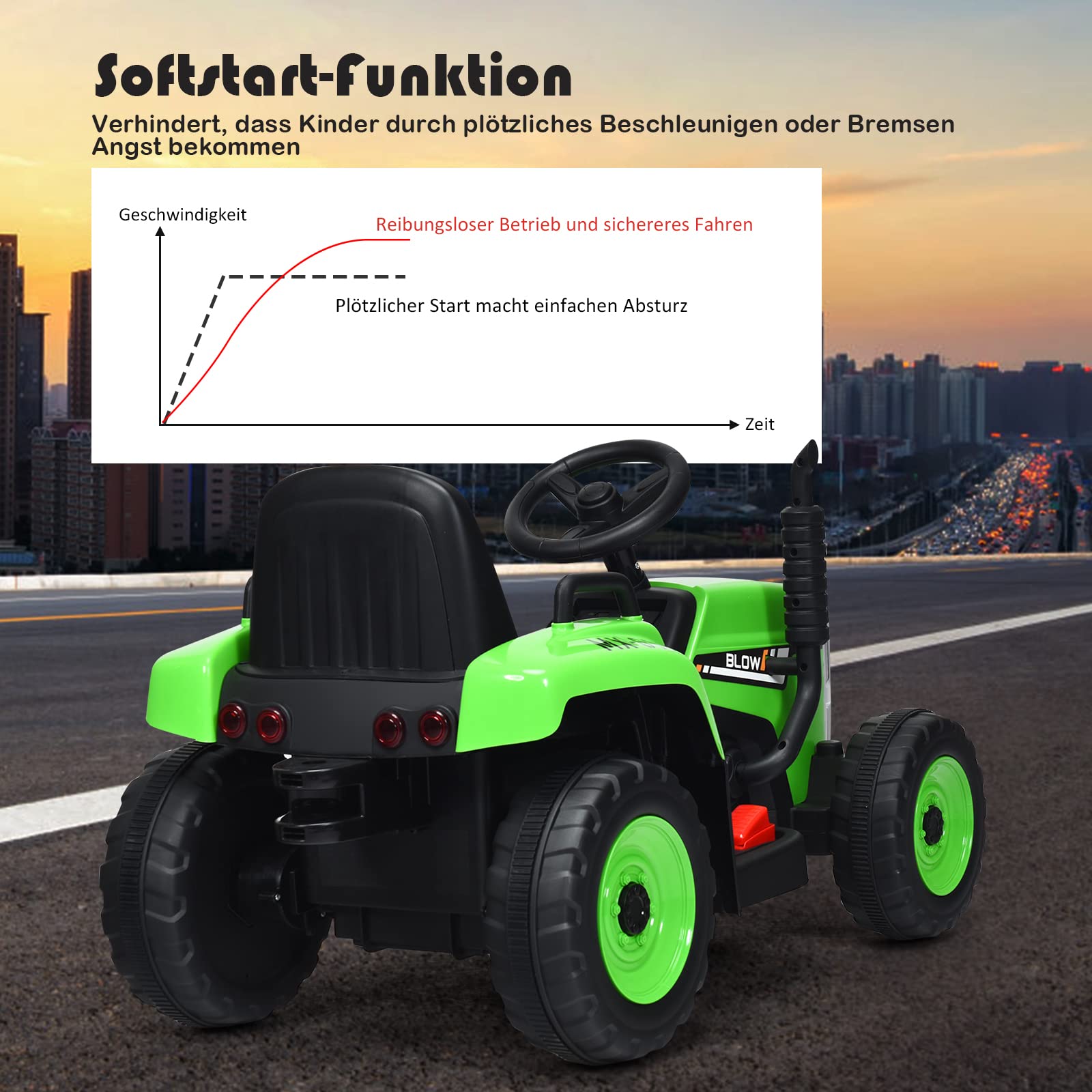 GOPLUS Tractor Eléctrico 12V para Niños de 3+ Años, Coche Eléctrico Infantil con Remolque y Control Remoto 2,4G, Vehículo Eléctrico con Faro LED Música Bluetooth, 3-8km/h, Carga Máxima 30KG