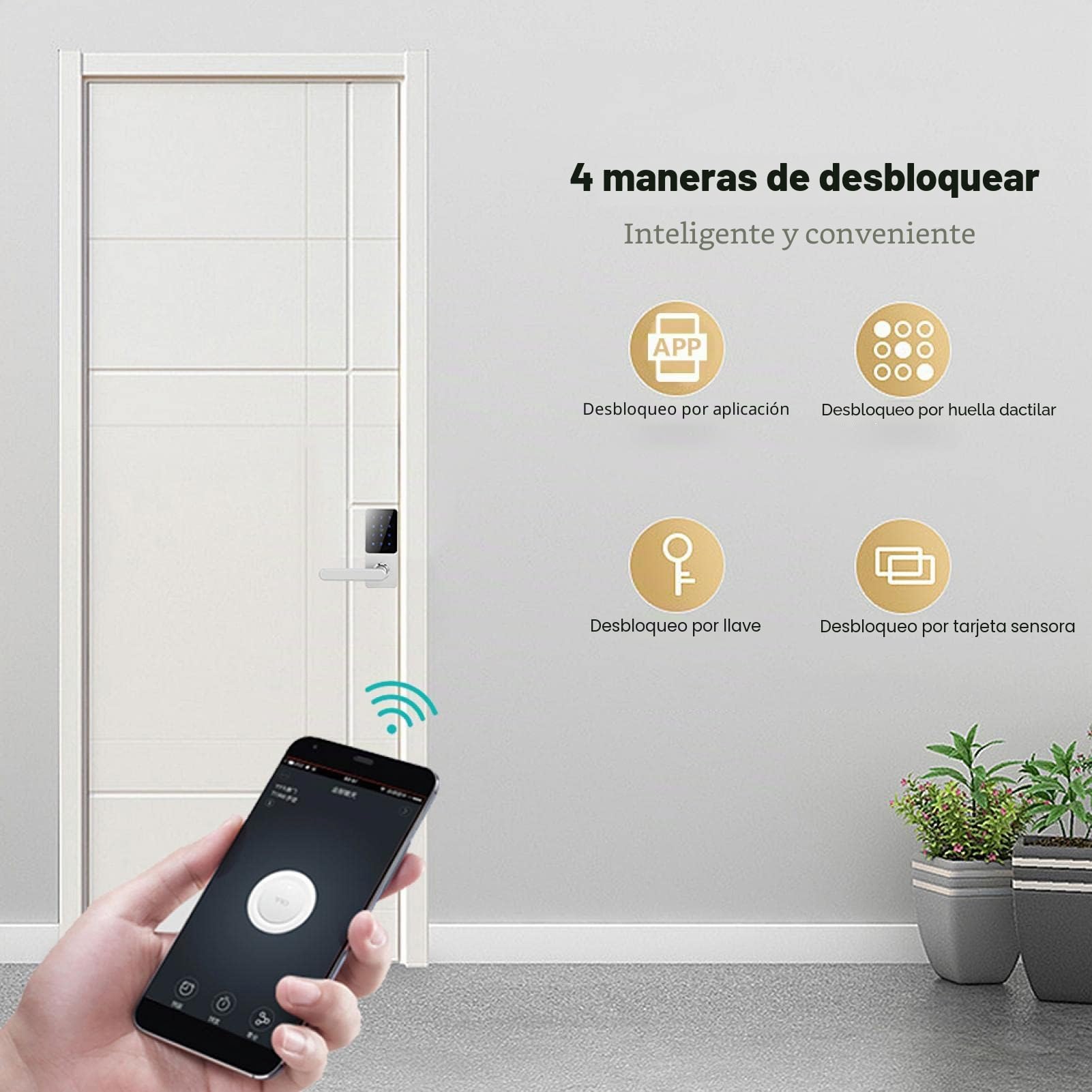 Cerradura de Puerta Electrónica Inteligente, Cerradura de Puerta Inteligente, Aplicación Bluetooth, Aplicación de Huellas, Control de Voz Remota Inteligente, para para