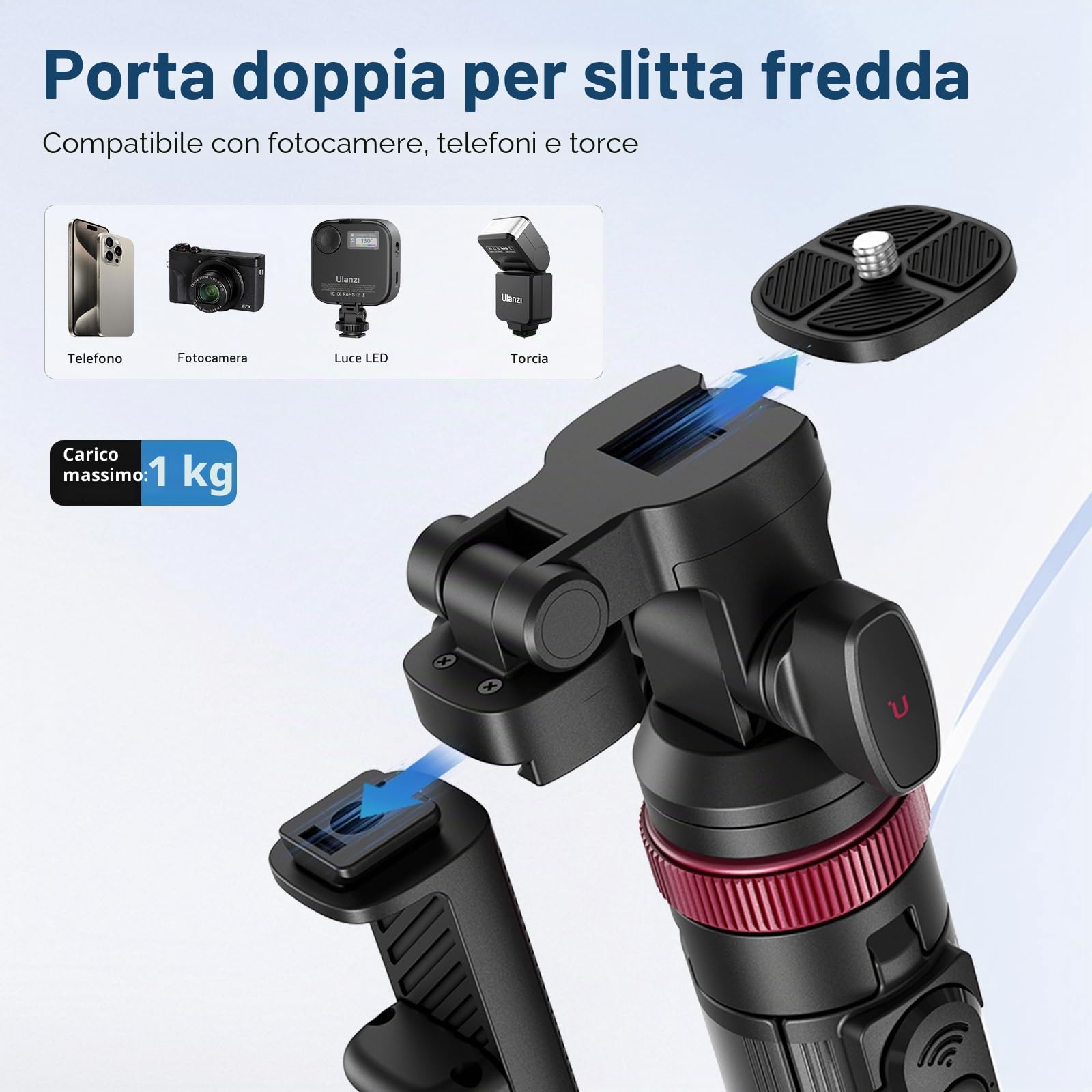 ULANZI MT-78 Treppiede Estensibile 1.8m per telefono e Fotocamera con Bastone per Selfie, con Clip per Telefono, Testa a Sfera a 360° con Slitta a Freddo per iPhone Sony Canon, leggero per i viaggi