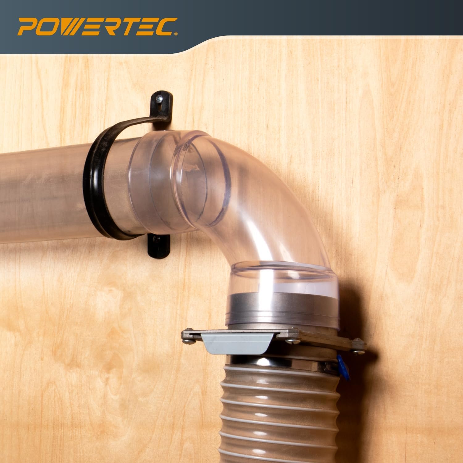 POWERTEC 70368 4 Inch ID 90 Degree Elbow for 4 Inch OD Dust Collection Pipes, Adapters and Fittings (Clear), 1 pack