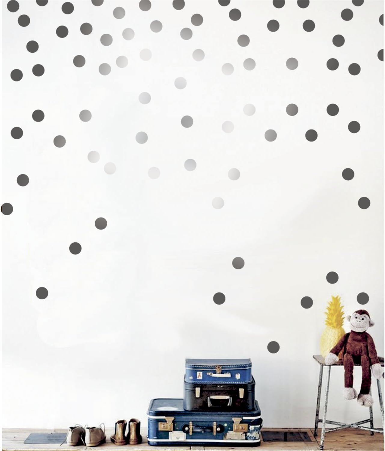 Gold Wall Decal Dots (200 Decals) Posh Dots Metallic Gold Circle Stickers Baby Nursery Kids Room Trendy Cute Fun Vinyl Removable Round Polka Dot Decals Safe for Wall Paint (Silver, 1.0inch x 200pcs)