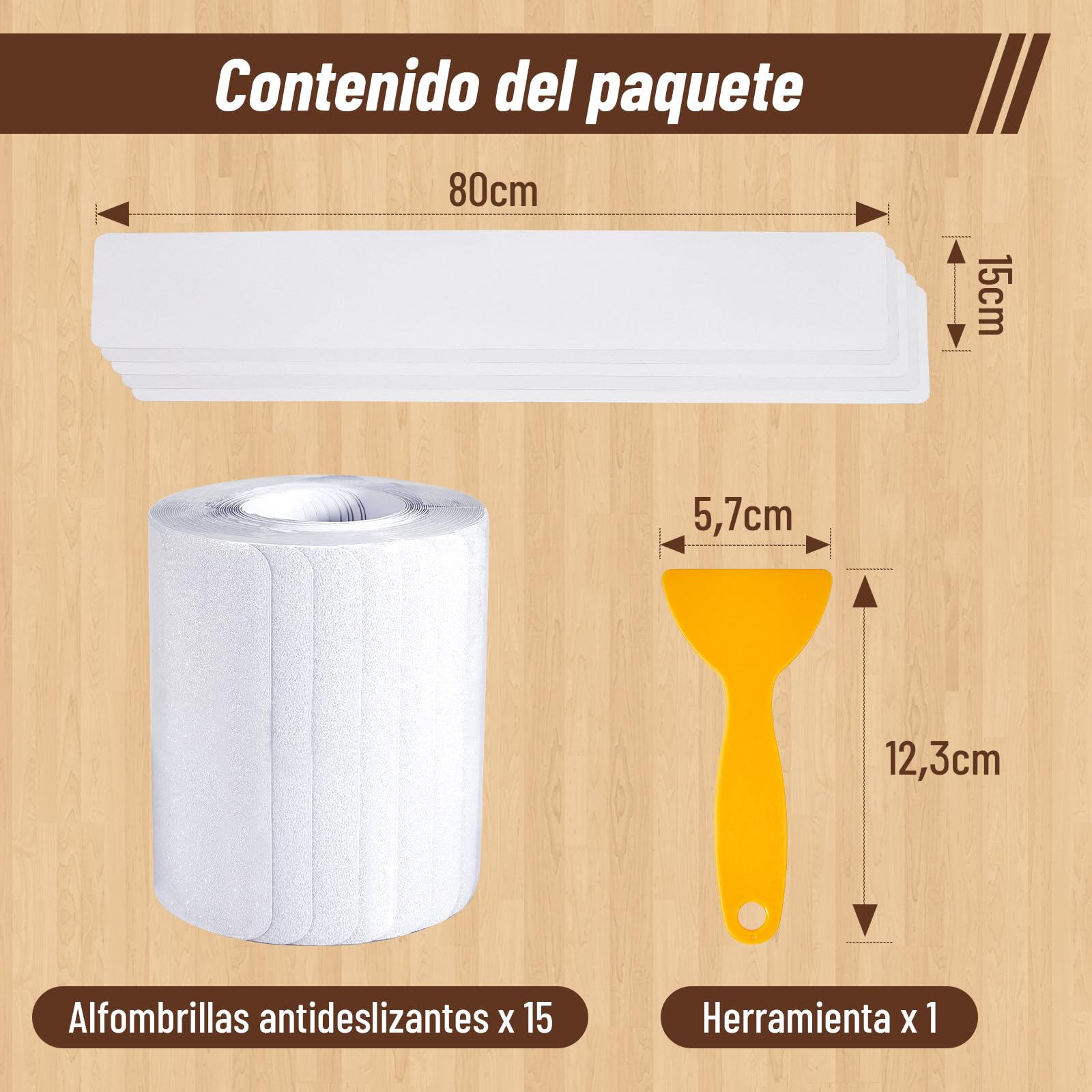 15 Piezas Antideslizante Escalera Transparente 80 x 15 cm, Autoadhesivos Alfombrilla Antideslizante Escalera, Suave y Cómoda, Apta para Suelos Lisos como Suelos de Madera, Baldosas, Cristal