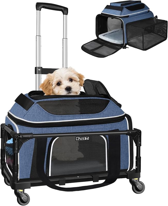 Caixa de Transporte para Gatos Expansível com Rodas Petskd KDB012-Blue-M-Roll