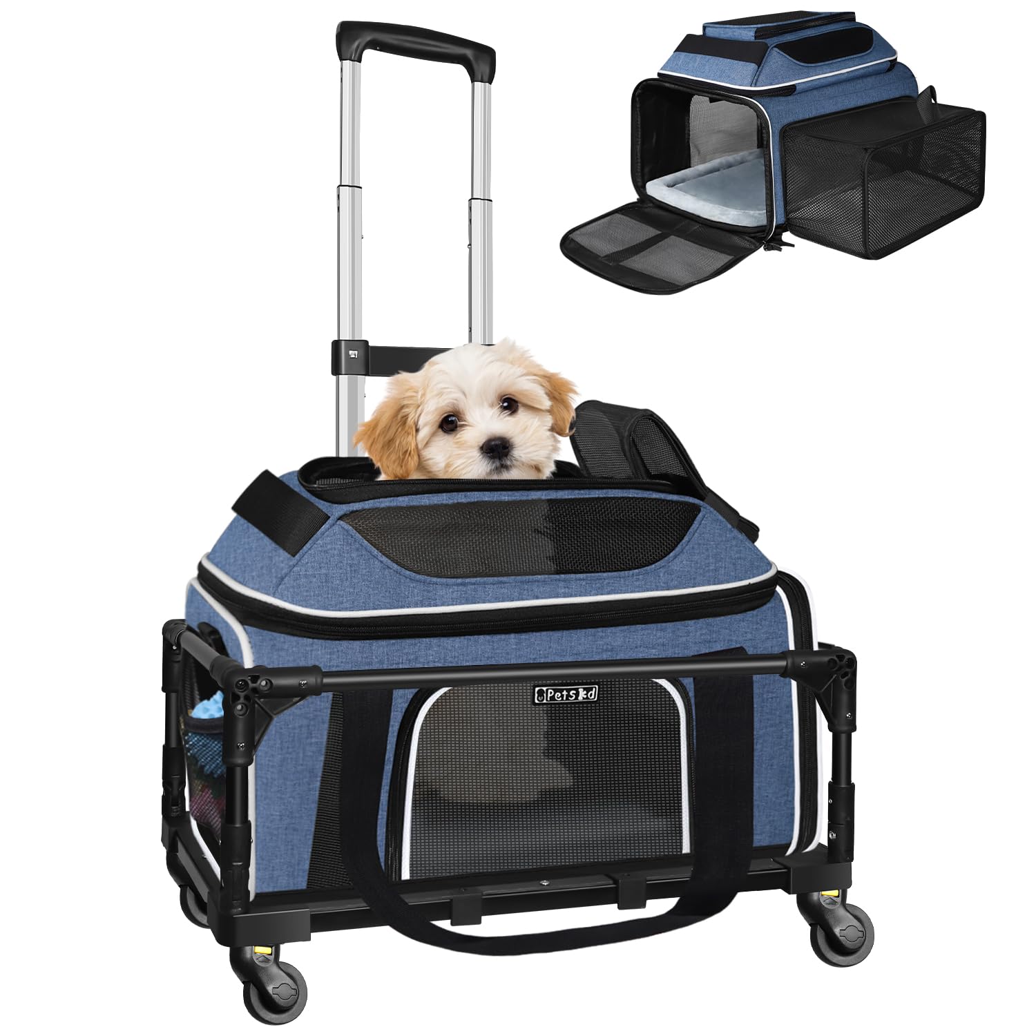 Petskd Top &amp; Side Expandable Small Pet Carrier with Wheels Airline Approved