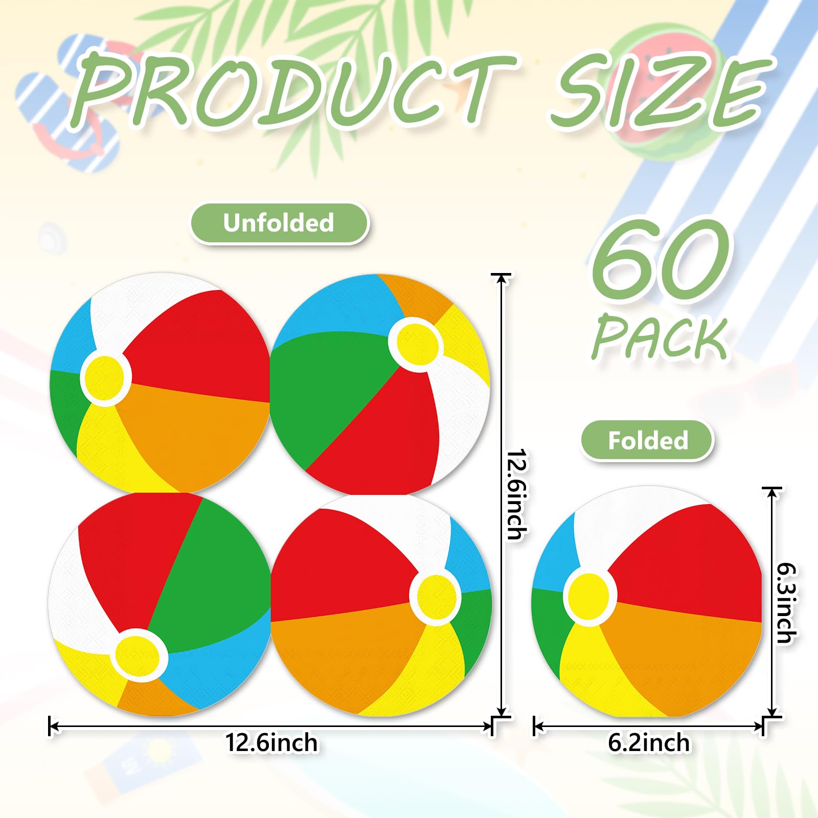 FYSUIMU 60Pcs Beach Ball Party Paper Napkins Summer Pool Ball Disposable Napkin Round Beach Ball Dinner Luncheon Napkins for Summer Holiday Hawaiian Birthday Baby Showers Party Tableware Decor
