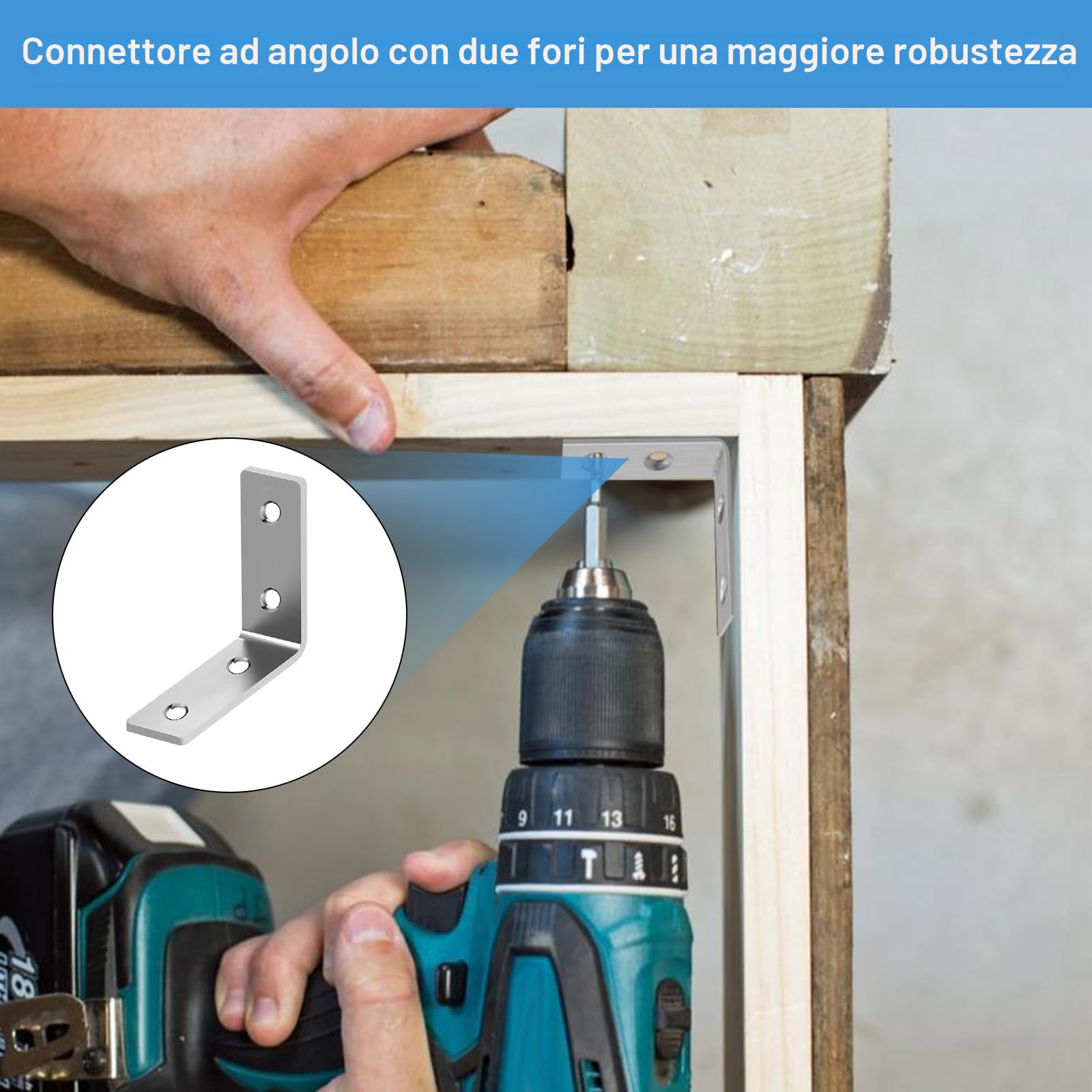 Squadra di fissaggio, 52 pezzi, staffa di fissaggio in metallo, 40 x 40 mm, angolo retto, supporto a forma di L, staffa angolare 90 gradi, staffa per fissaggio e riparazione di mobili