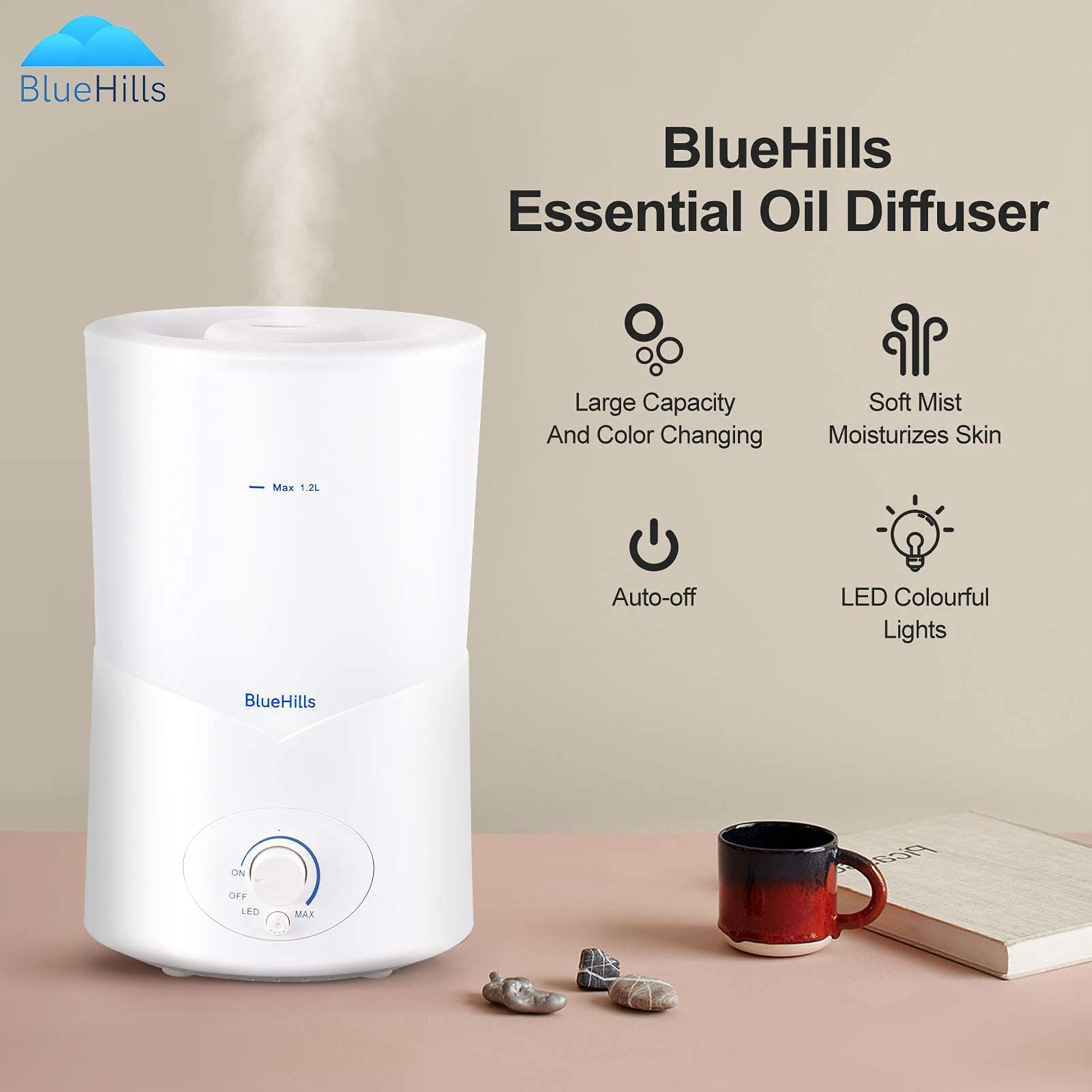BlueHills 1000 ML – Difusor De Aromaterapia XL Con Mando A Distancia (blanco)