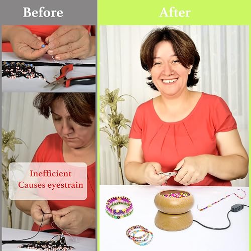 Miniatura 2 de Xmada Spinner eléctrico de cuentas, 2 agujas de cuentas y cuentas de semillas, kit de cuentas de cintura para hacer joyas, kit de ajuste de