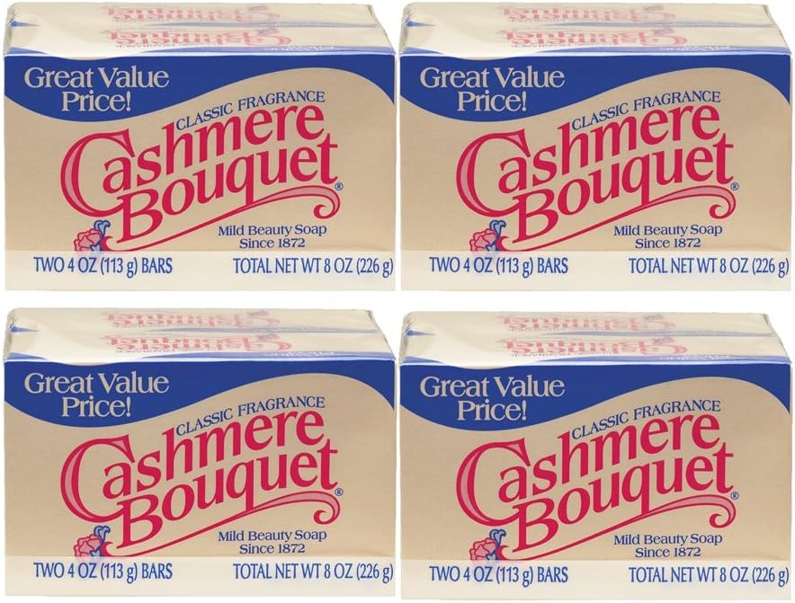 Four 2-Count (8) Cashmere Bouquet Mild Beauty/Bath Bar Soap, 4 oz. ea.
