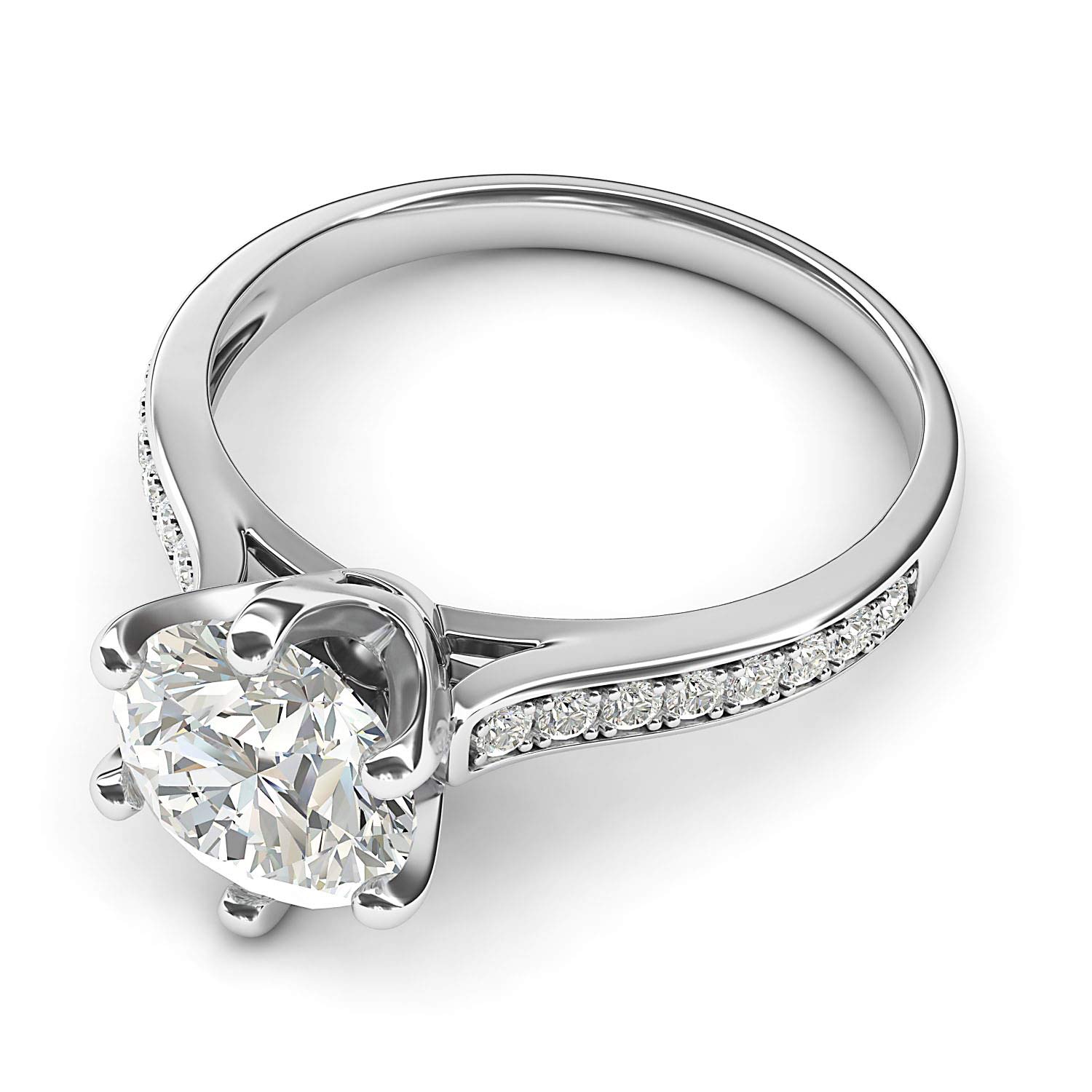 LANDA JEWEL Anello di fidanzamento classico in argento Sterling da 2 carati, con diamante sintetico a 6 griffe, con pietre laterali
