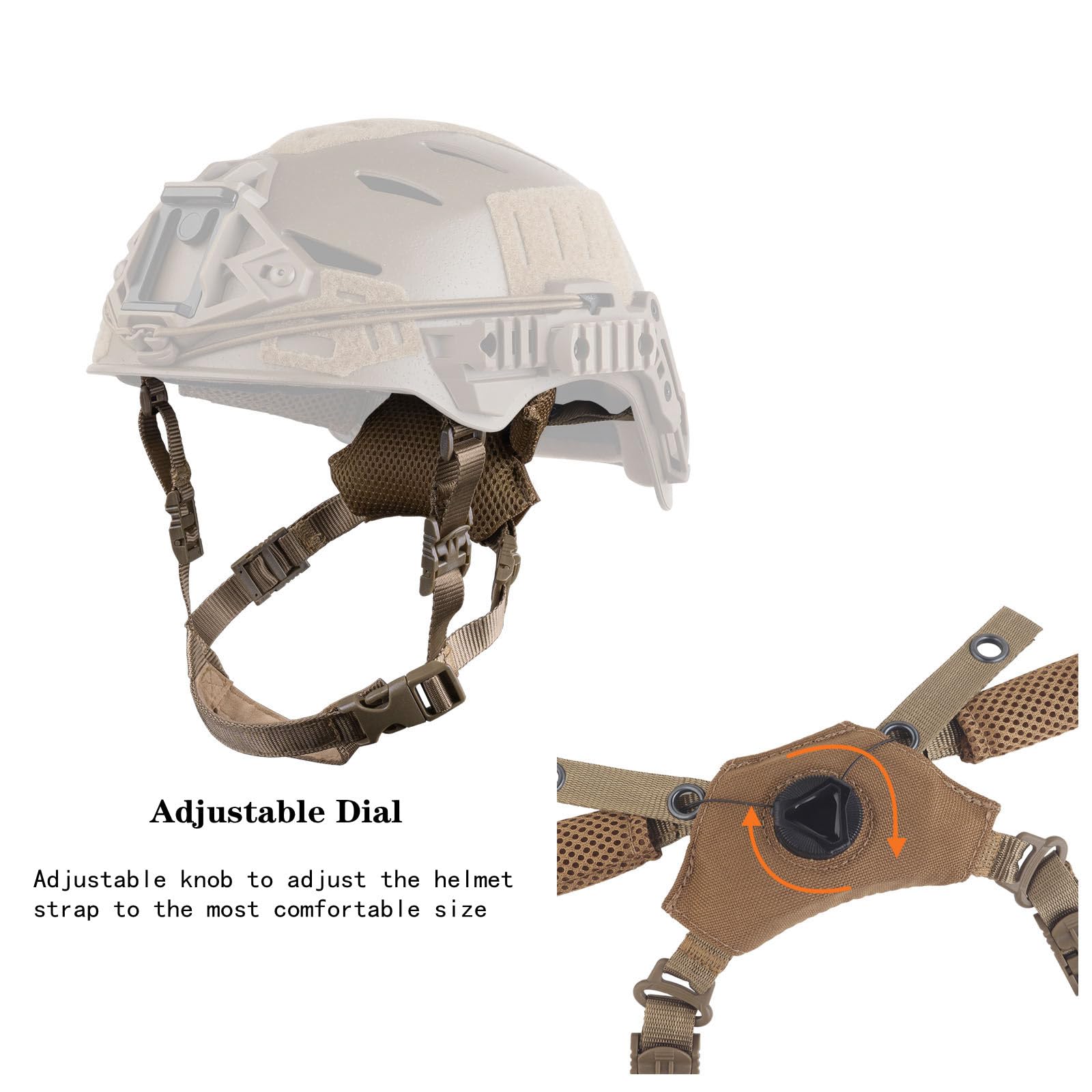 Helmet Cover Cloth,Adjustable Dial Suspension System Chin Strap Tactical Helmet Retention System Chin Strap and Airsoft Helmet Padding Kit Universal EVA Foam Pads Set (TAN)