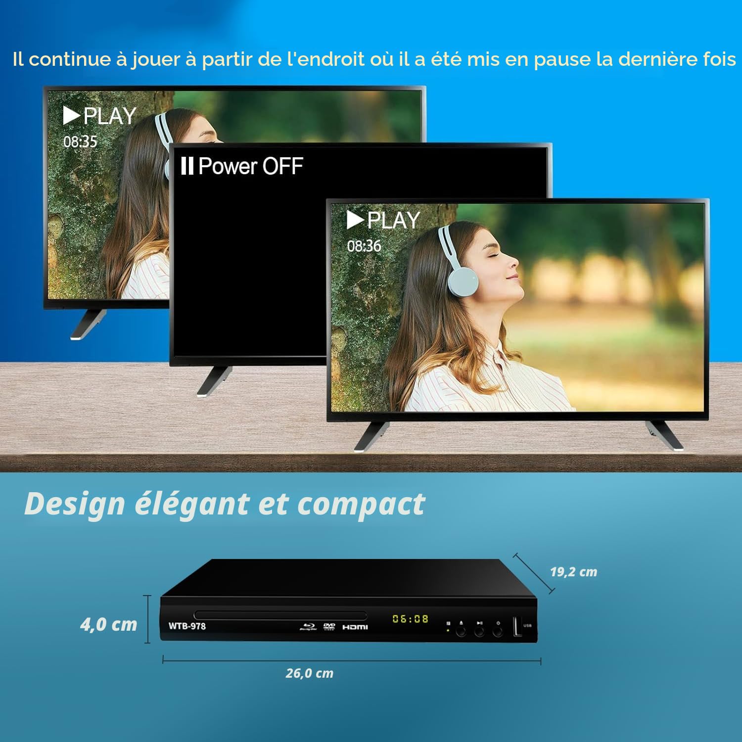 Lecteur DVD Blu-Ray Multimédia Dolby Audio Full HD 1080p HDMI Sortie AV Coaxiale Région B