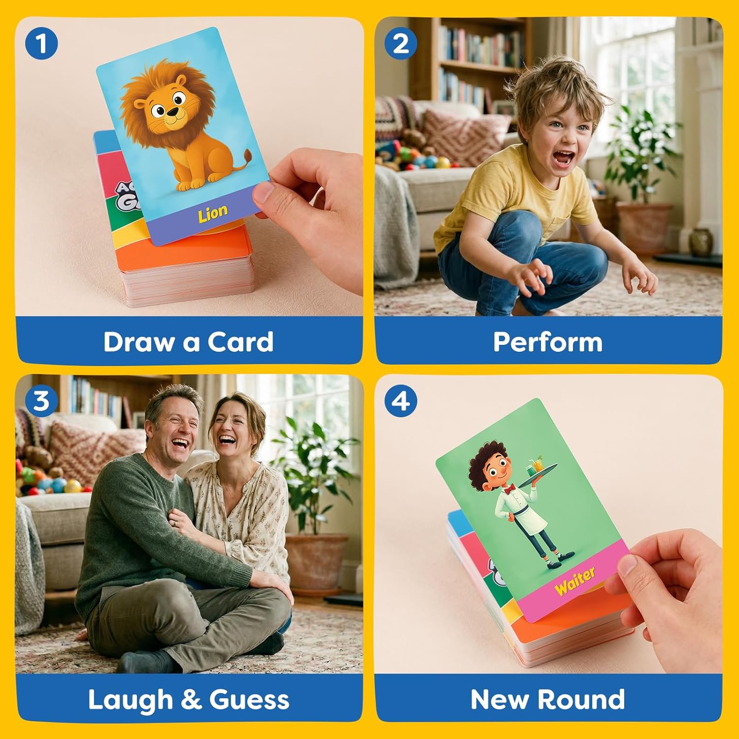 Charades Game for Kids Ages 4+ – 100 Cards Animals Actions Professions with Illustrations No Reading Required,Creative Educational Learning Pictionary Game for Family, Party, Classroom & Travel
