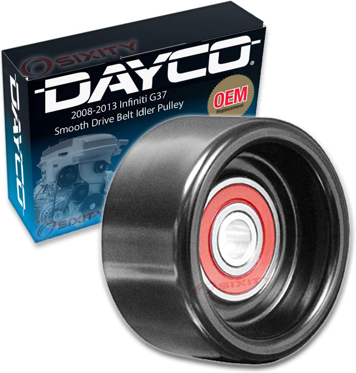 Dayco Smooth Pulley Drive Belt Idler Pulley compatible with Infiniti G37 3.7L V6 2008-2013