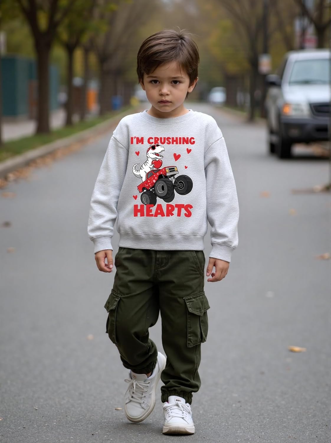 Kids Valentines Day Sweatshirt Boys Girls Valentine's Heart Monster Truck Toddler Shirt Graphic Long Sleeve for 2-7T