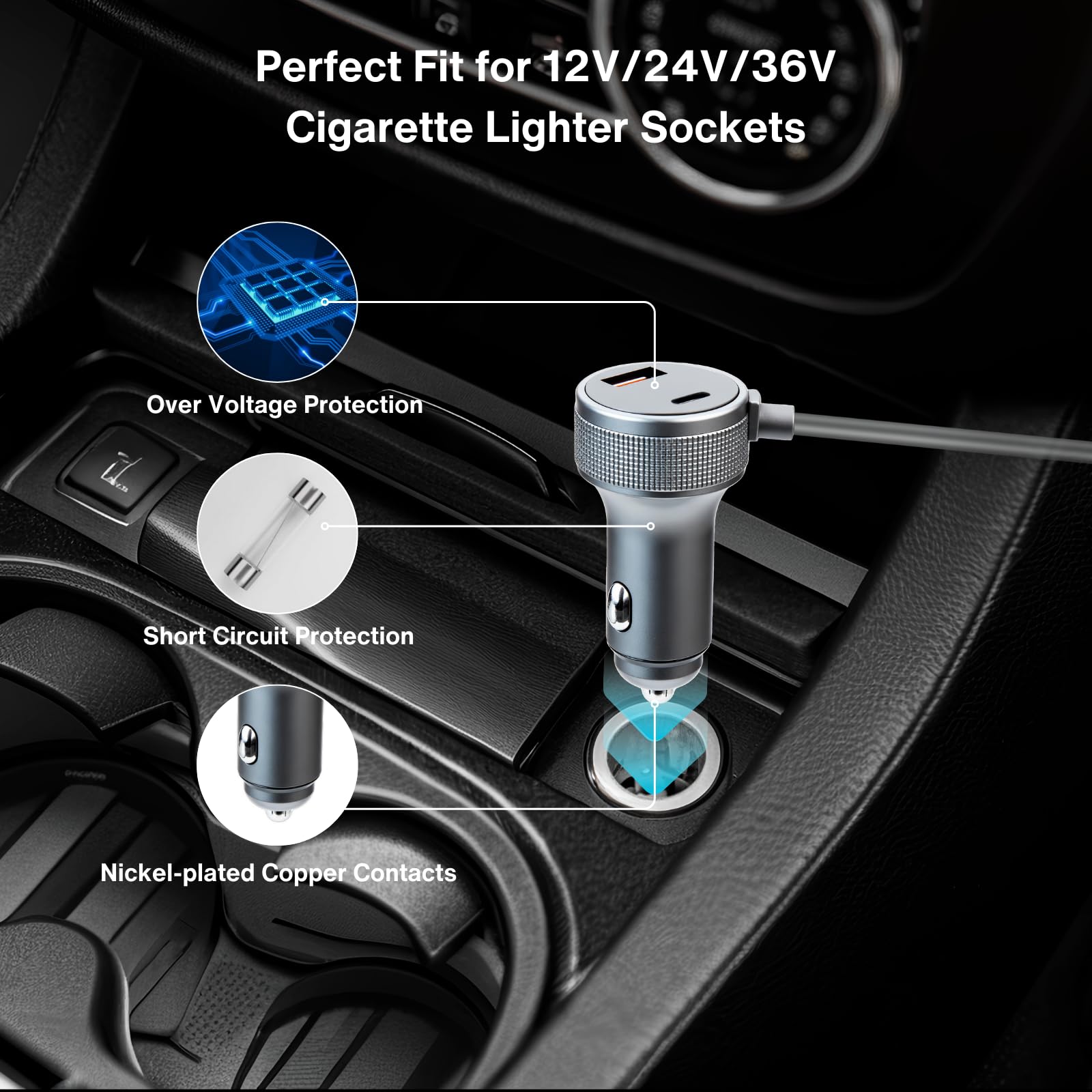 Caricatore Auto per Starlink Mini con Display Digitale, Adattatore 60W + Doppia Porta USB-C/USB-A 33W, Input 12V/24V/36V Universale per Auto, Camper, Camion e Barche