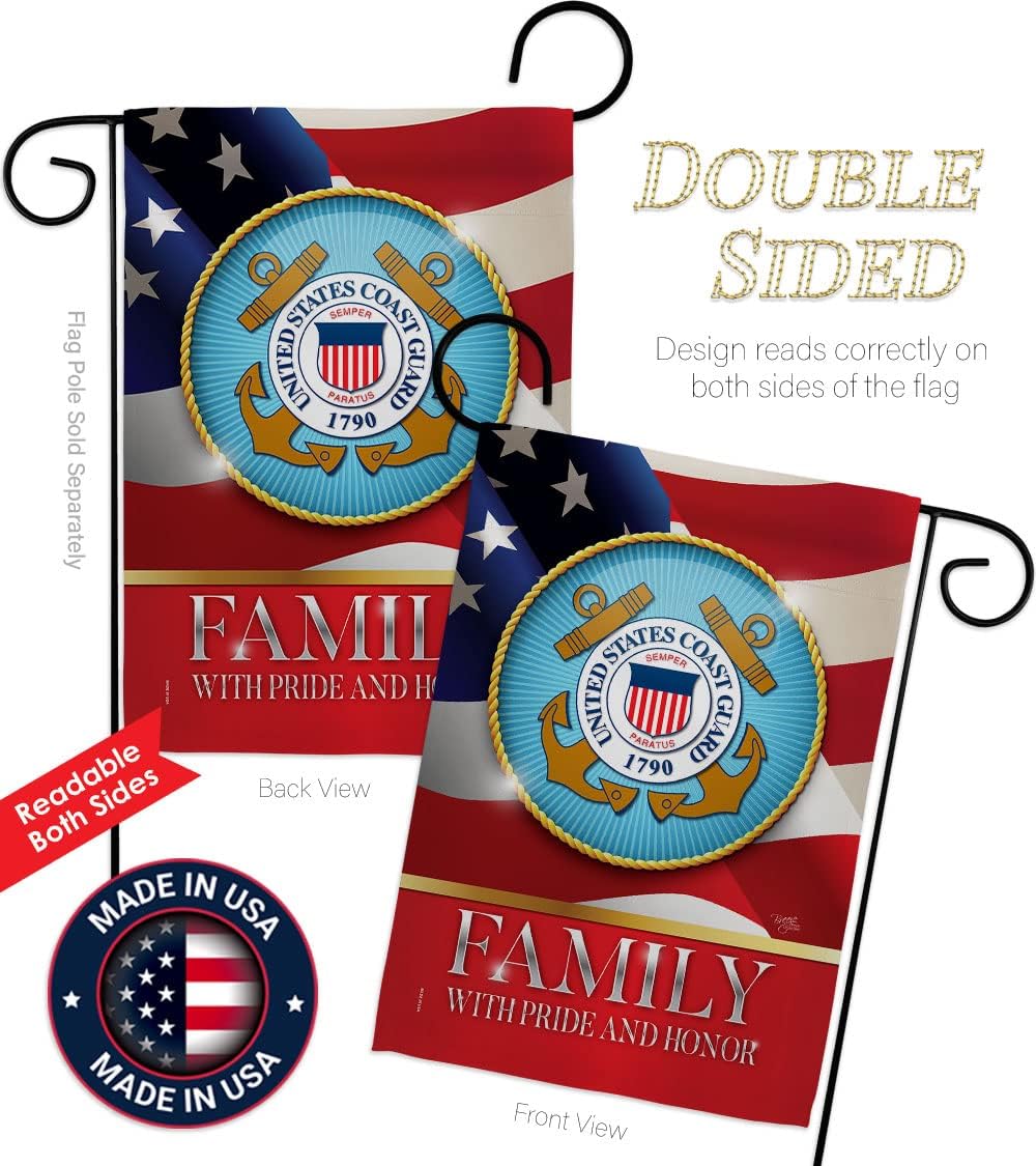 US Coast Guard Family Honor Garden Flag - Armed Forces USCG Semper Paratus United State American Military Veteran Retire Official - House Banner Small Yard Gift Double-Sided Made in USA 13 X 18.5