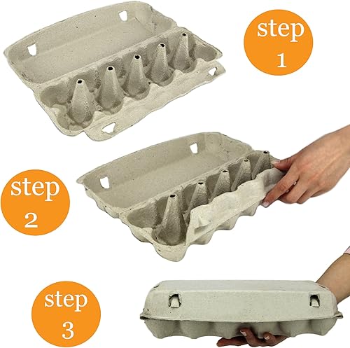 Miniatura 5 de Paquete de 18 cartones de huevos, bandeja de pulpa natural impresa, huevos grandes, almacenamiento vacío, capacidad para 1 docena de pollos frescos