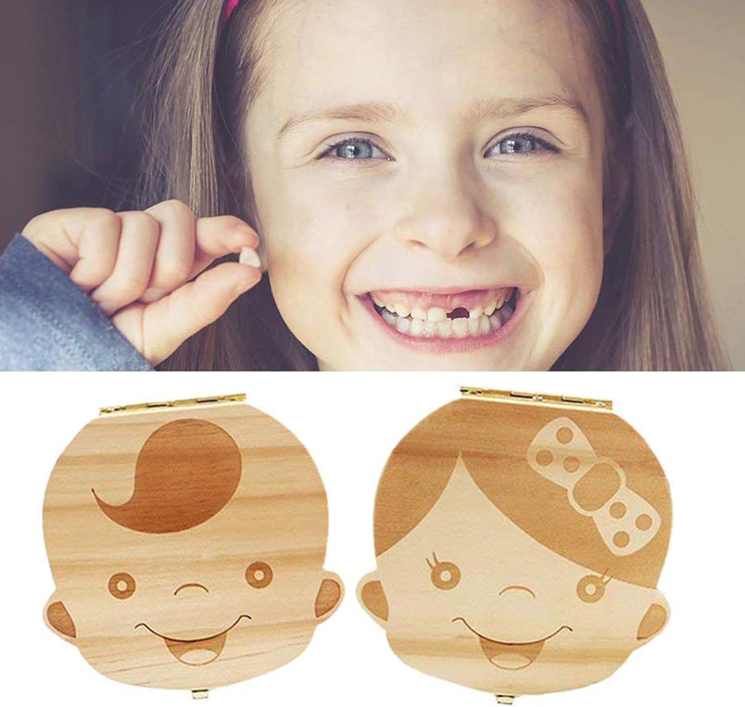 GeekerChip Scatola Portadenti In Legno Per Bambine, Con Pinzette E Barattolo, Custodia Per Denti Da Latte, Regalo 5-9 Anni - 2