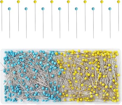 500 PCS Sewing Pins, Ball Glass Head Pins, 1.75 inch Straight Pin, Ball Head Quilting Pin, Straight Pin for Fabric for Sewing, Crafts, DIY Yellow and Blue