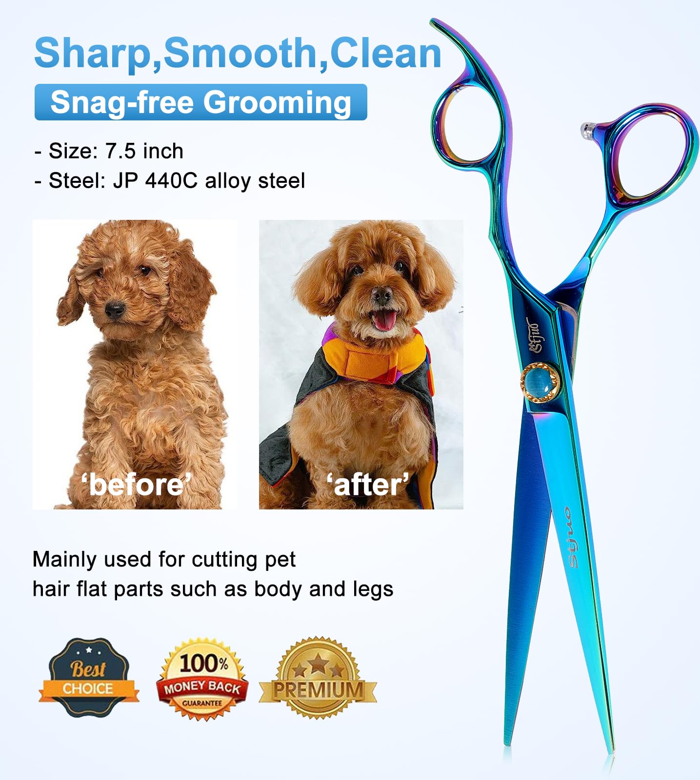Amazon.co.jp: Stjuo 7.5インチ 犬用はさみセット グルーミング用 440C
