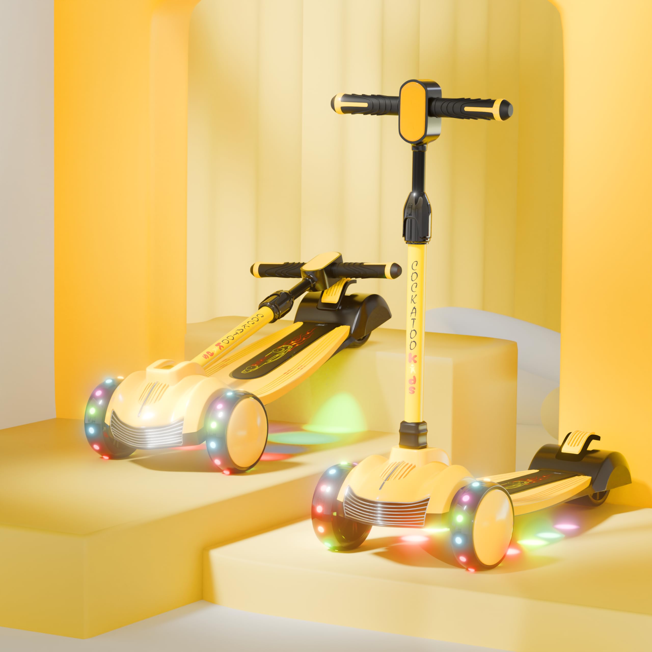 Cockatoo Glow Rider Led Kids Scooter, Scooter for Kids 4 Years and Above with Music, Light in Deck and Wheel, Adjustable Height, 48 mm Wheel Size, Max User Weight 100 Kg-Yellow-image-9