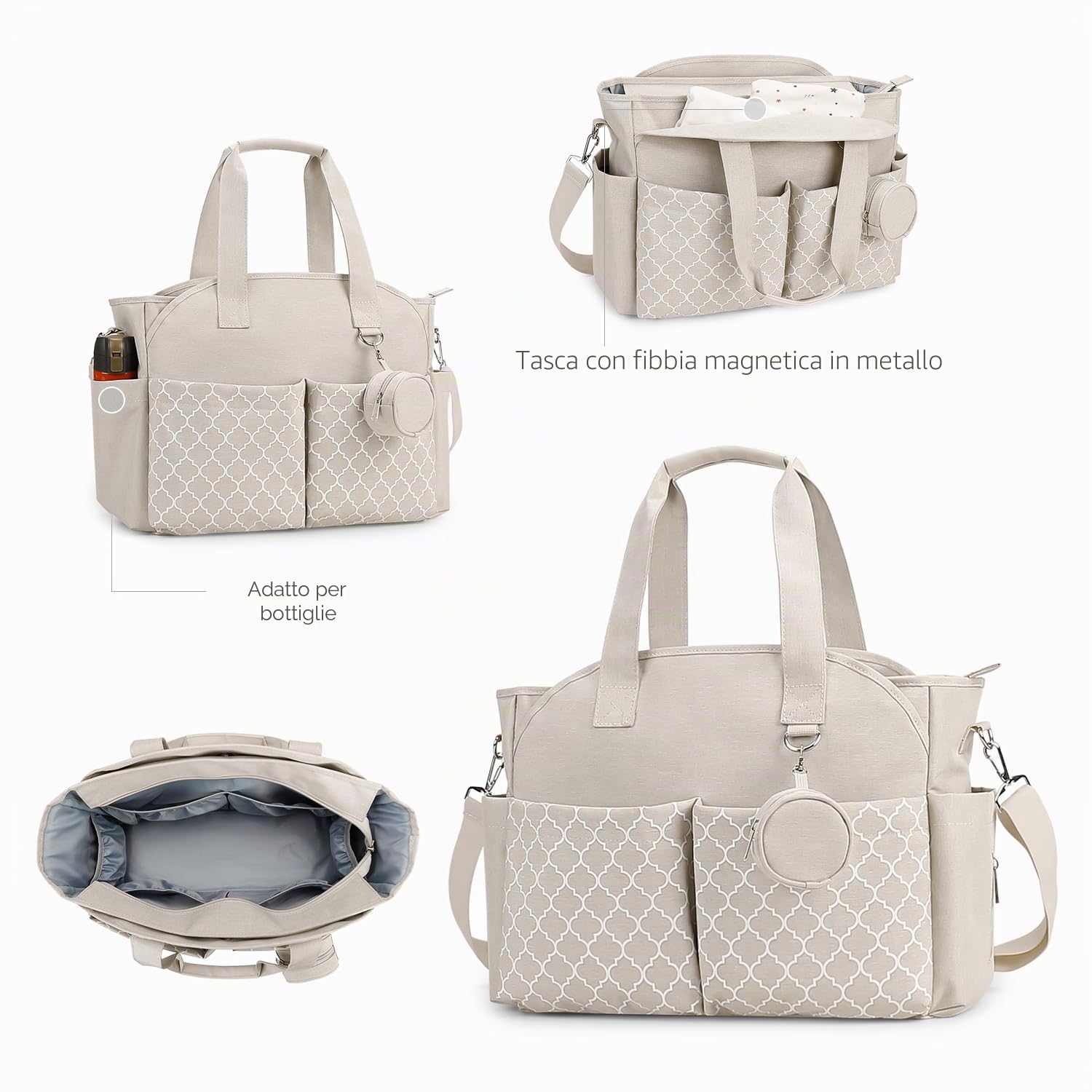 Borsa per pannolini con fasciatoio multifunzione Beige tracolla regolabile