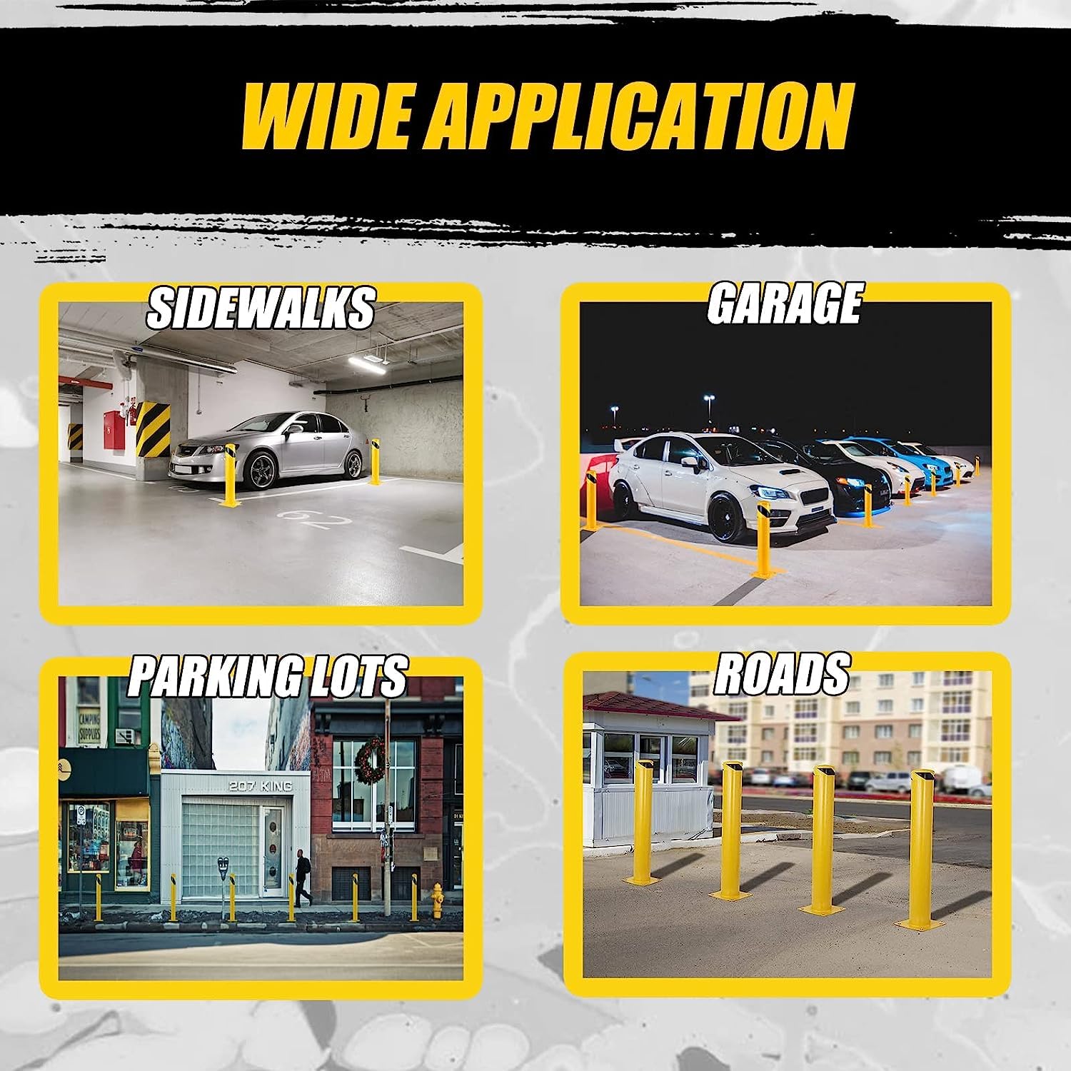 Garvee Safety Bollard, Towallmark 4 Packs 36 in Height Bollard Post, 4.5 in Diameter, Yellow Safety Steel Bollard Post with 8 Anchor Bolts, for Traffic Control, Driveway Barrier, Parking Pole