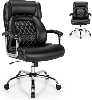CASART PU Leather Office Chair, 300/400/500LBS Big and Tall Executive Chair with Rocking Backrest&Armrest, Heavy Duty Metal Base, Height Adjustable Computer Desk Chair for Home Working (500LBS, Black)
