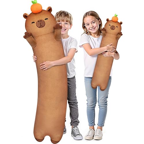 Mewaii Long Capybara Body Pillow Plush 5 Sizes, 120% Extra Filling Giant Plushness Kids Body Pillow, Kawaii Cute Capybara Capibara Stuffed Animals Plushies, Big Long Body Pillow Gift for Girls 20”