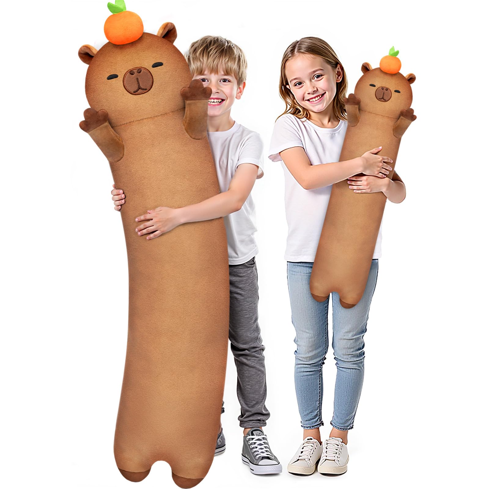 Mewaii Long Capybara Plush 5 Sizes, 120% Extra Filling Giant Plushness Kids Body Pillow, Kawaii Cute Capybara Stuffed Animals Plushies, Big Long Body Pillow Cat Plush Gift for Girls 20”