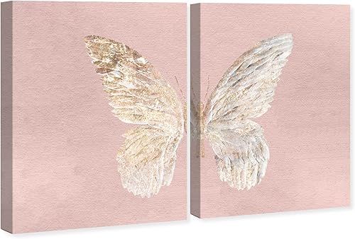 Miniatura 2 de The Oliver Gal Artist Co. Fashion and Glam - Arte de pared de 2 paneles con diseño de mariposa dorada brillante y rosa rubor de Oliver Gal, arte de