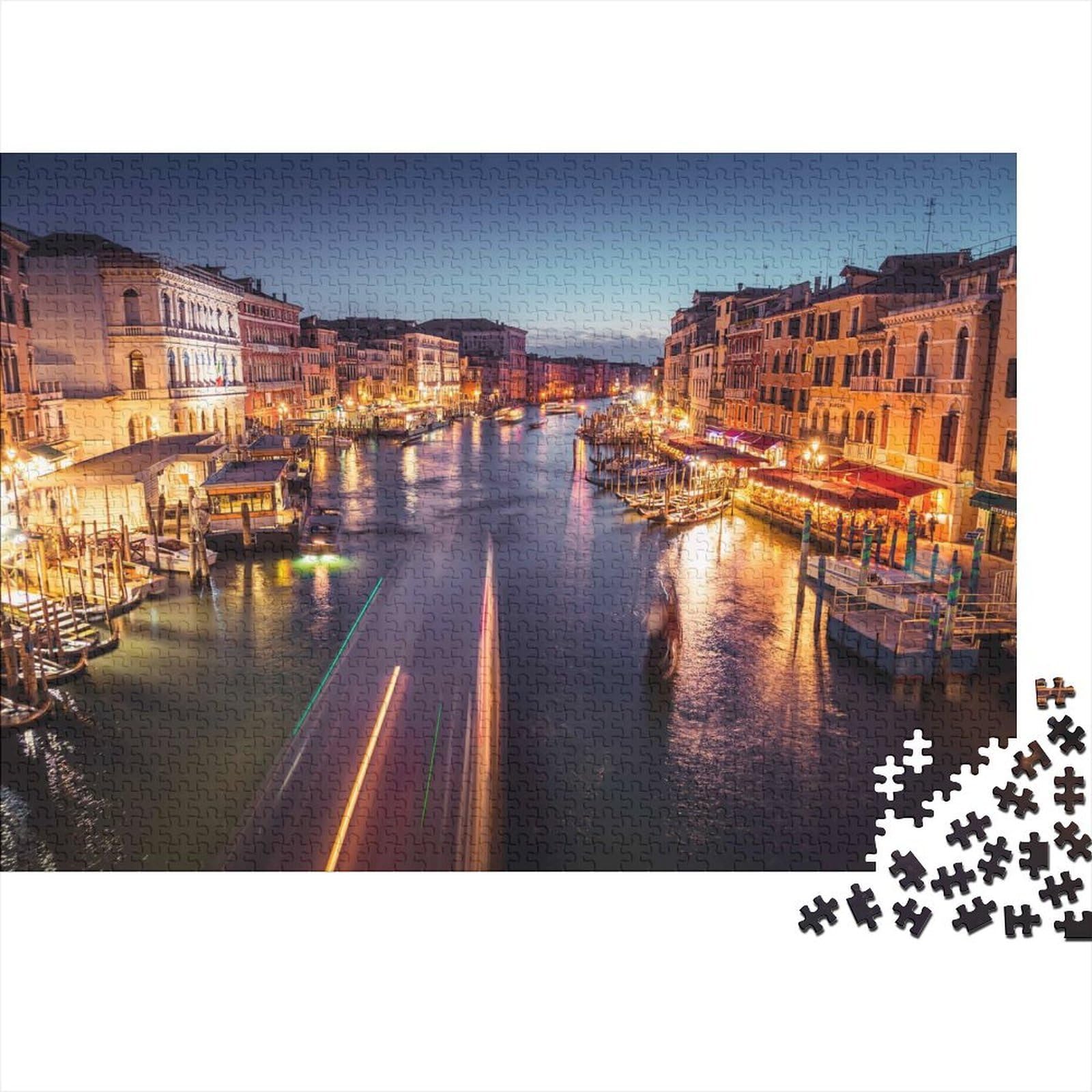 Venice Canal Jigsaw Puzzles 1000Pc Recycled Material Night Lights Puzzle for Kids Fun Present & Activity for Home Ideal for Child‘s Birthday Gift 70x50cm/1000pcs — image 1