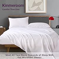 Vista 2 de KINMEROOM Juego de sábanas Queen Juego de sábanas y fundas de almohada de 4 piezas para cama tamaño Queen Sábana bajera blanca con bolsillo