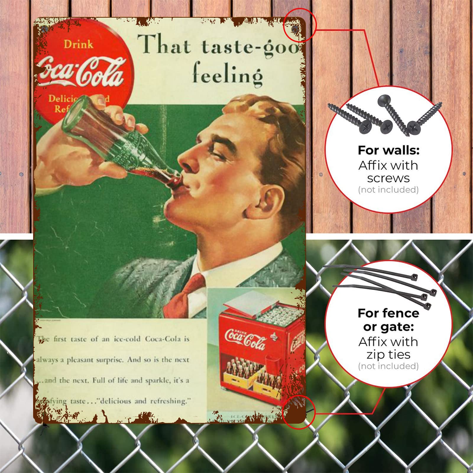 Coca Cola 1939 Reklam Metal Teneke Tabelalar, Vintage Bar İşareti