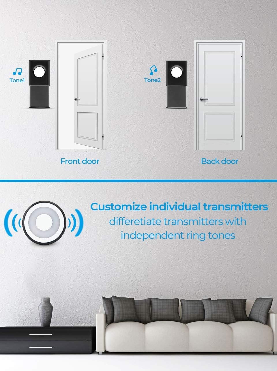 Waterproof Smart Doorbell Door Bell Ring Chime Call 433Mhz Led Night Light Home Plug-Free,