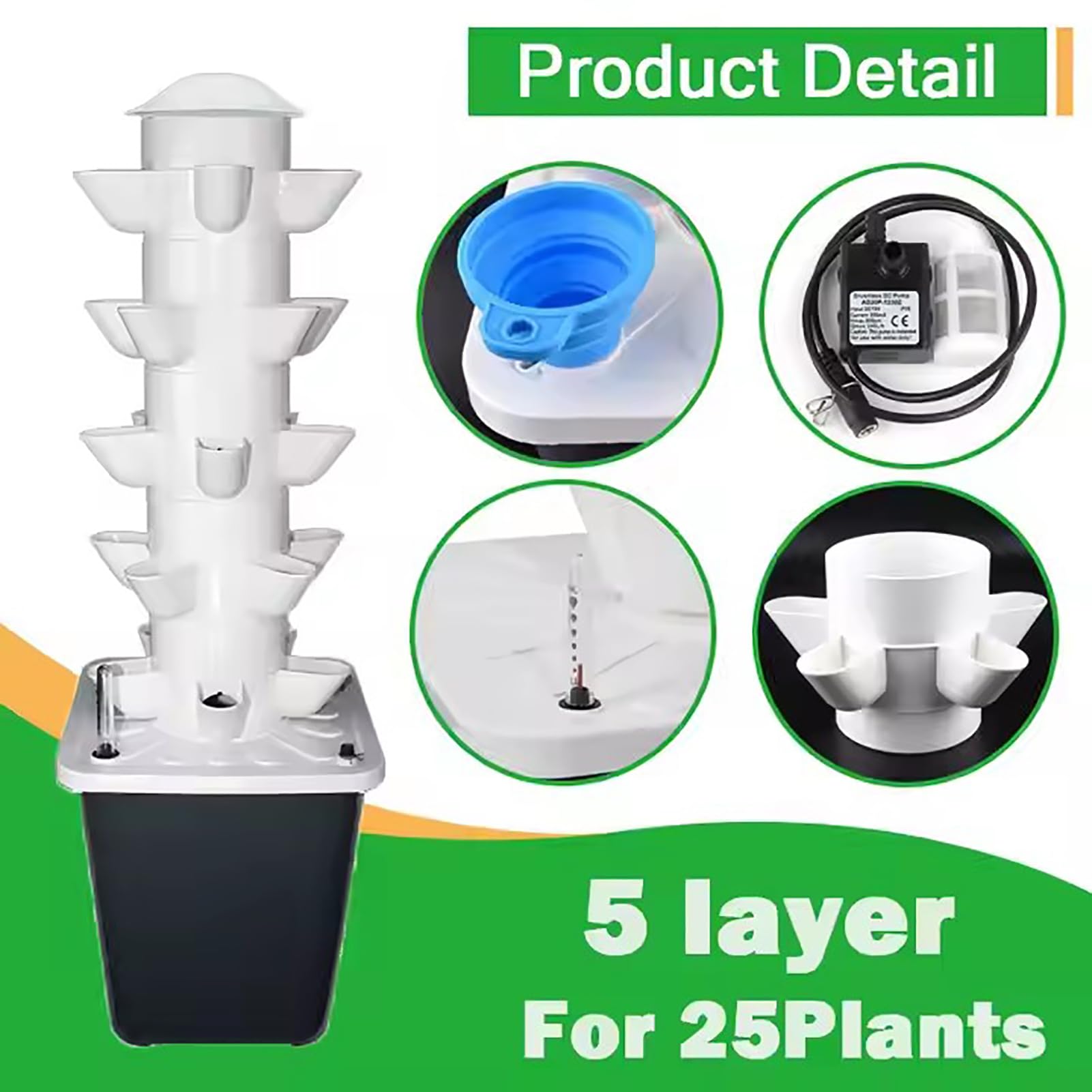 Hydrokulturm Pflanzer Pflanzer für Kräuter, Gemüse, Blumen, 25 Pflanzen, kleine Gartensäule für Haus, Schule und Wohnung