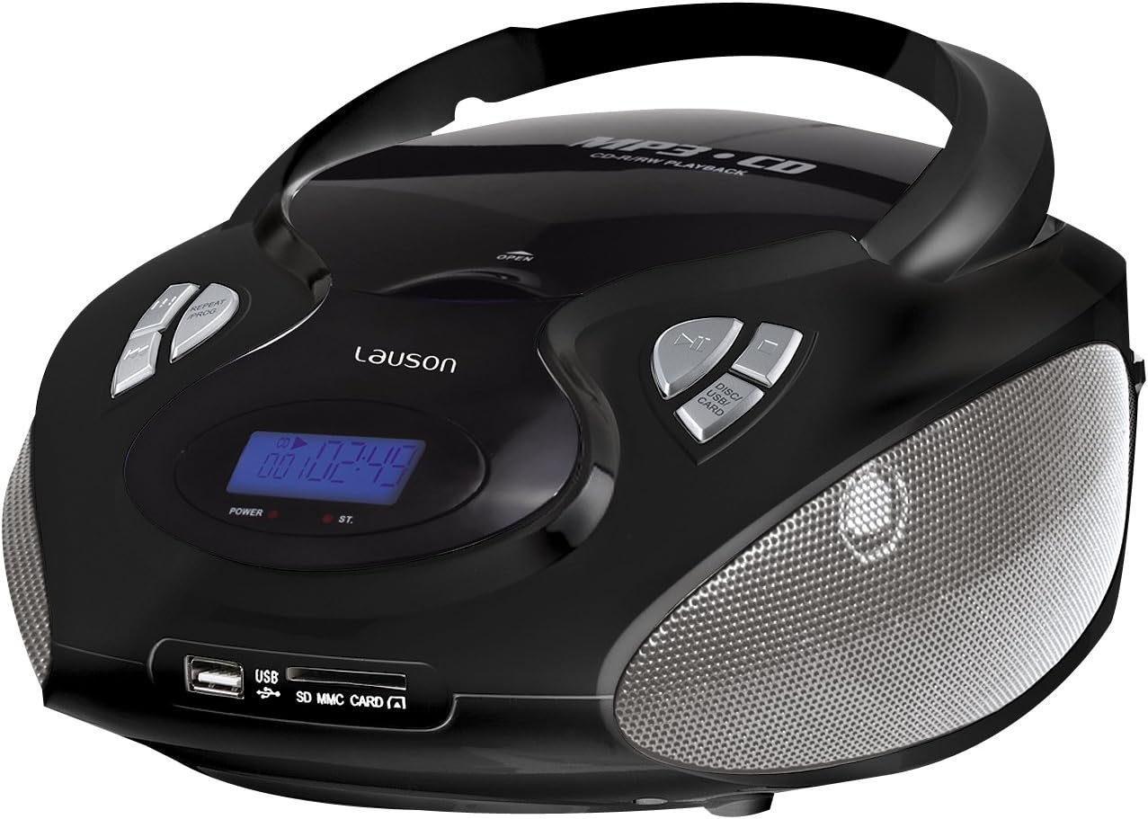 Lauson CP435, Boombox FM/AM Radio, Portable CD, with USB, SD Card Reader, Black