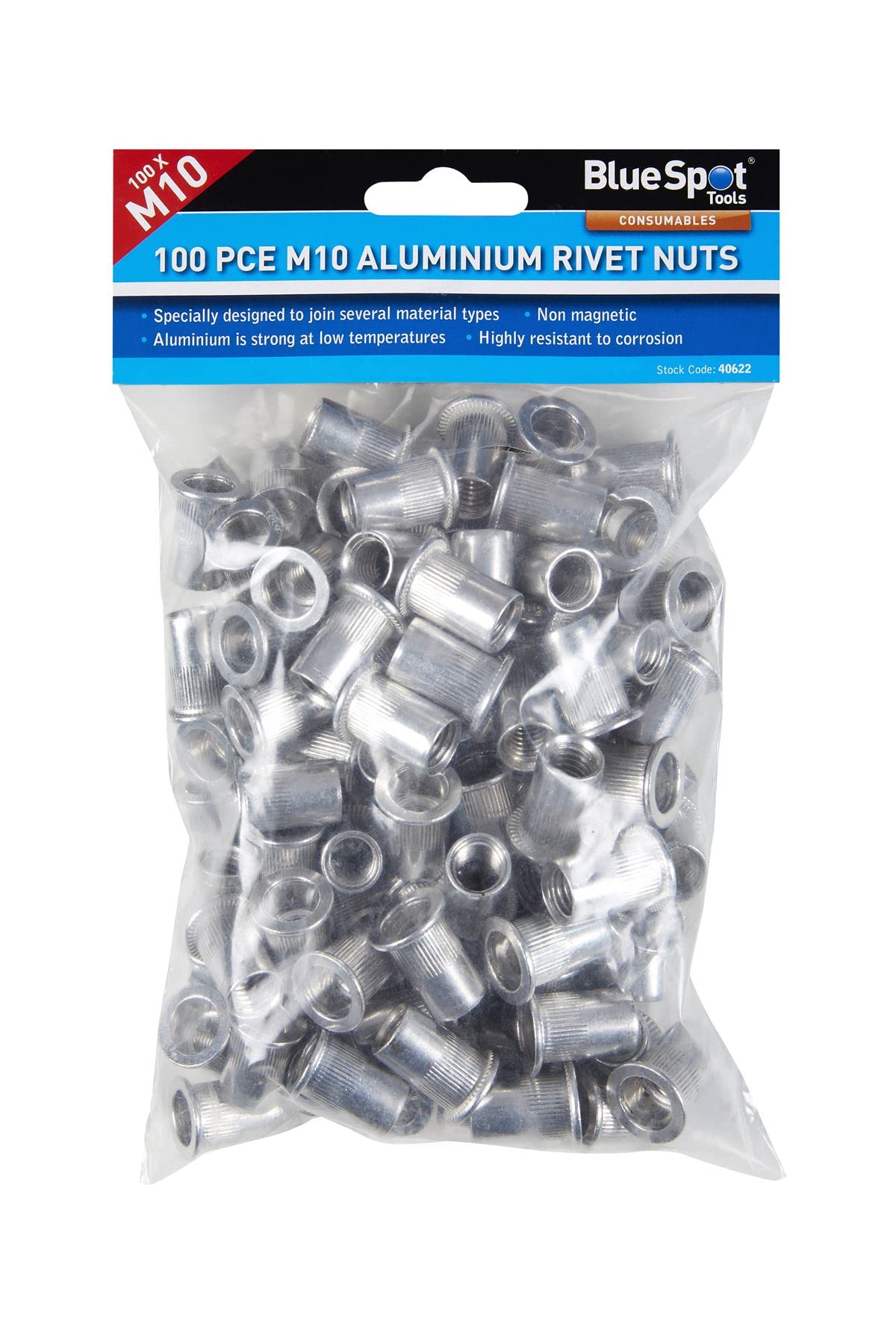 Blue Spot Tools - 100 Pce M10 Aluminium Rivet Nuts 5028734406221