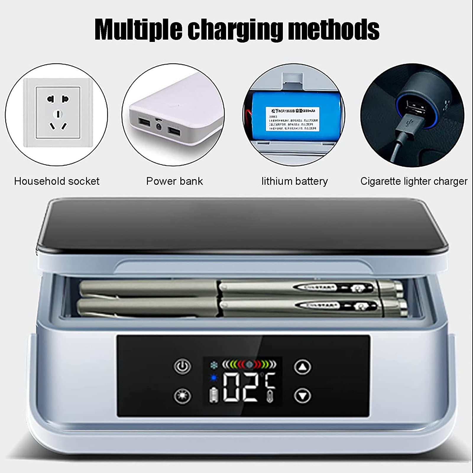 Frigorifero Portatile per Insulina,Scatola refrigerata Portatile del Mini Frigorifero dell'insulina/Piccolo Frigorifero Mobile dell'automobile Ricarica USB,2*Battery
