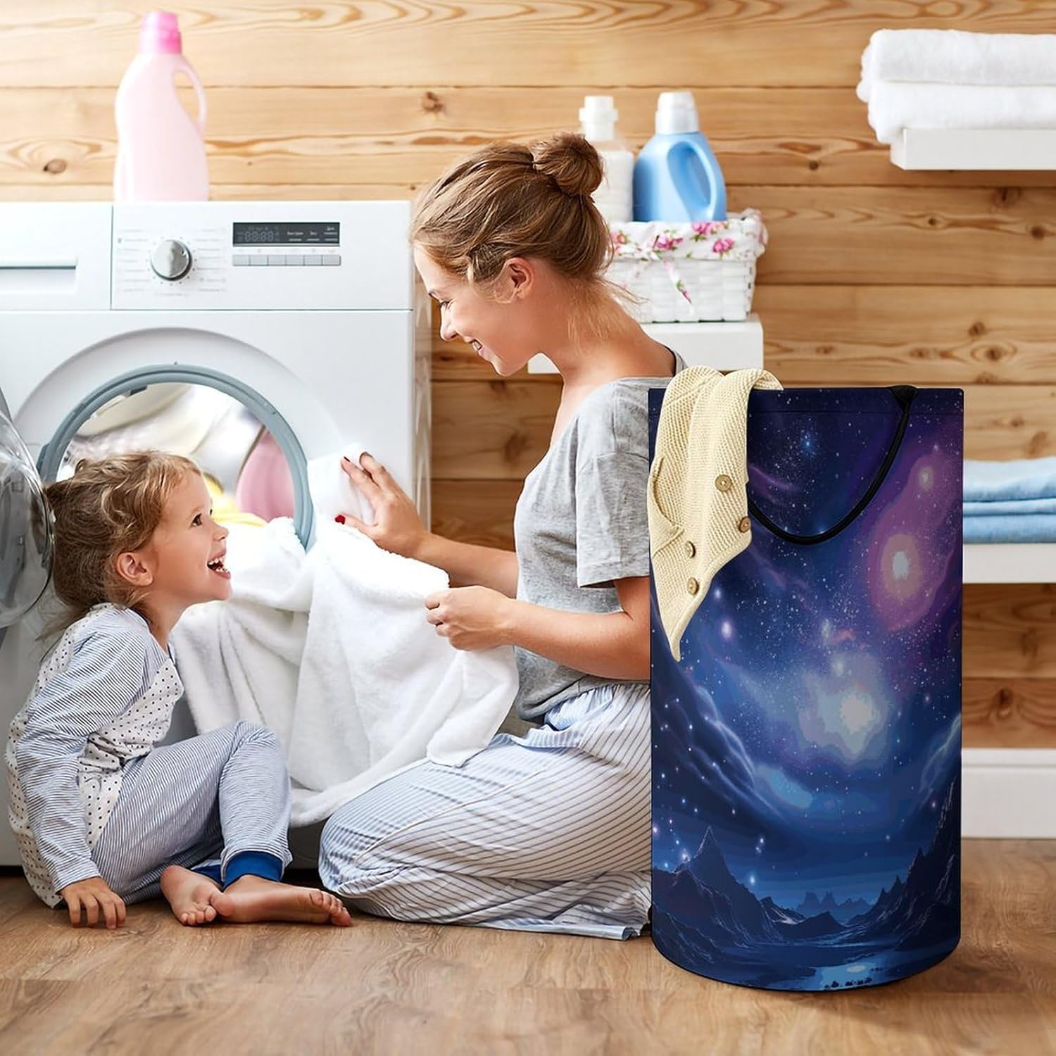 Mysterious Stars Laundry Hamper Freestanding Waterproof Clothes Hamper with Easy Carry Handles Large Collapsible Laundry Baskets Portable Dirty Clothes Basket