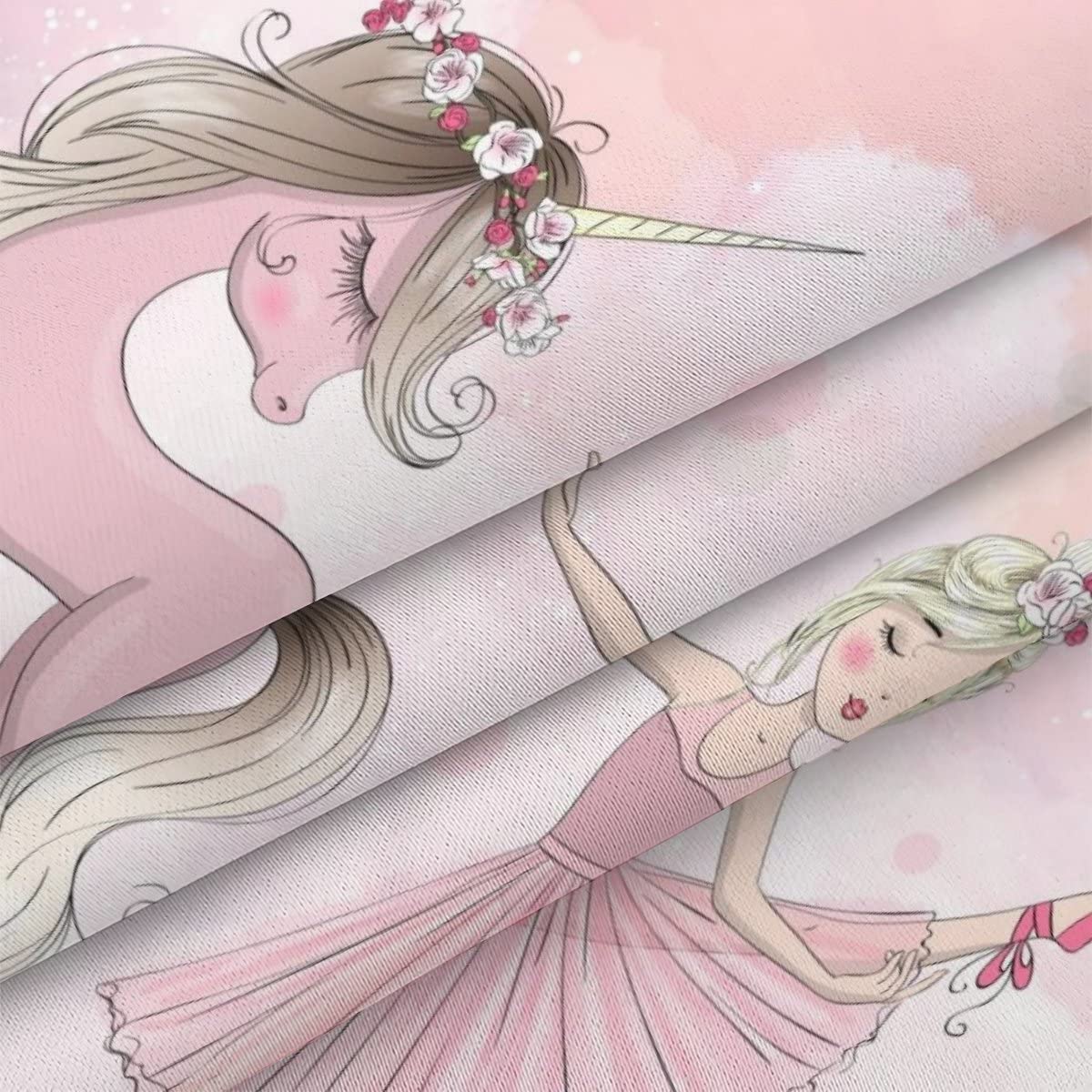 Vorhang Blickdicht mit Ösen 3D Mädchen und Pferd Verdunkelungsvorhang Wohnzimmer 2er Set, rosa Prinzessin schlossPolyester Schallschutz Gardinen für Kinderzimmer Dekoration 280x250 cm