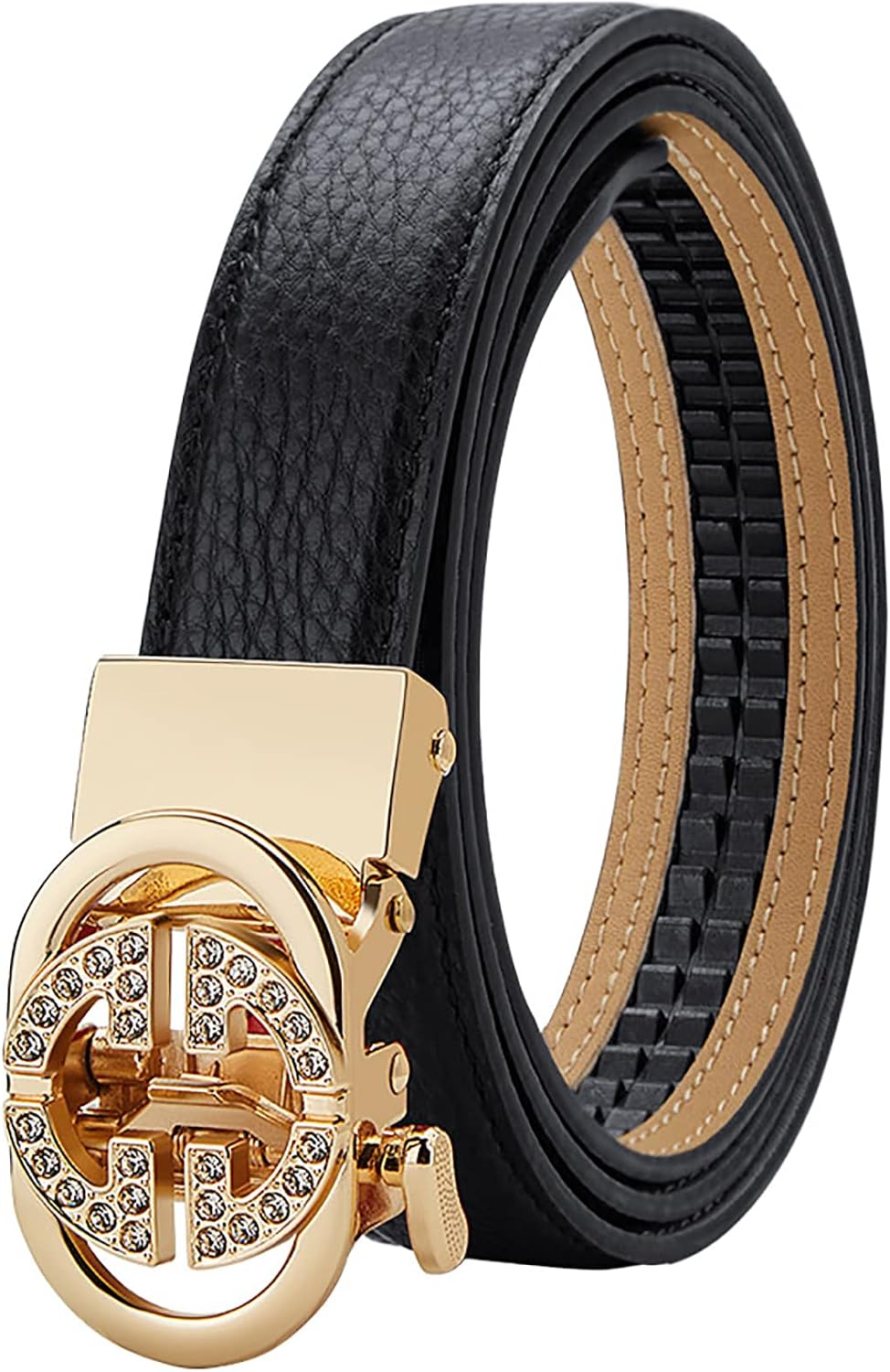 Womens Ratchet Belt Leather Ladies Belt Automatic Buckle Black