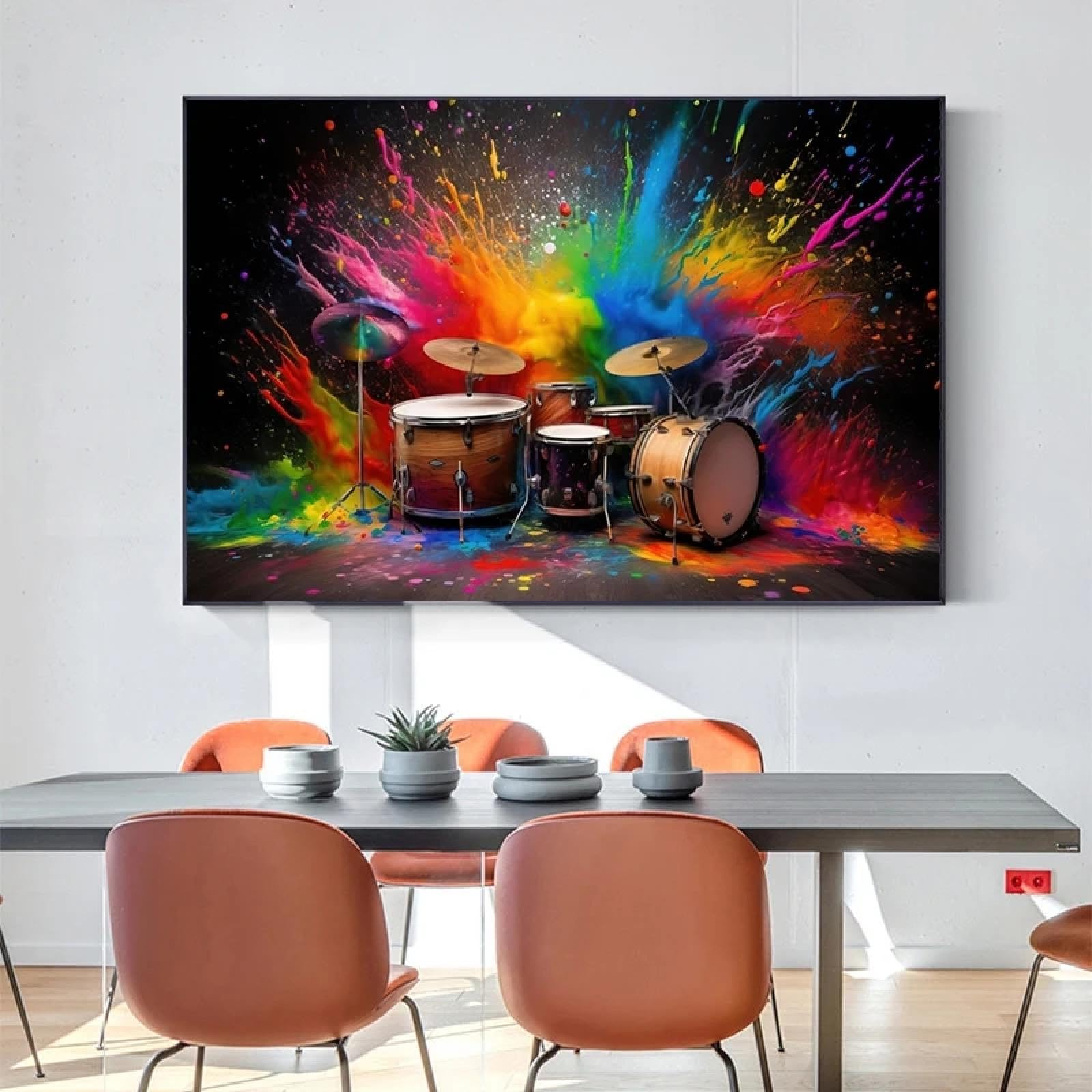 MAIMANG Nowoczesny zestaw perkusyjny z kolorowym dymnym płótnem obraz instrumentów muzycznych zdjęcia do biura salonu dekoracja ścienna 80 x 120 cm bez ramy