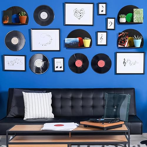 Miniatura 6 de 4 piezas de discos de vinilo para decoración de pared, diseño de arte musical, estante de almacenamiento de pared en blanco con forma de disco en