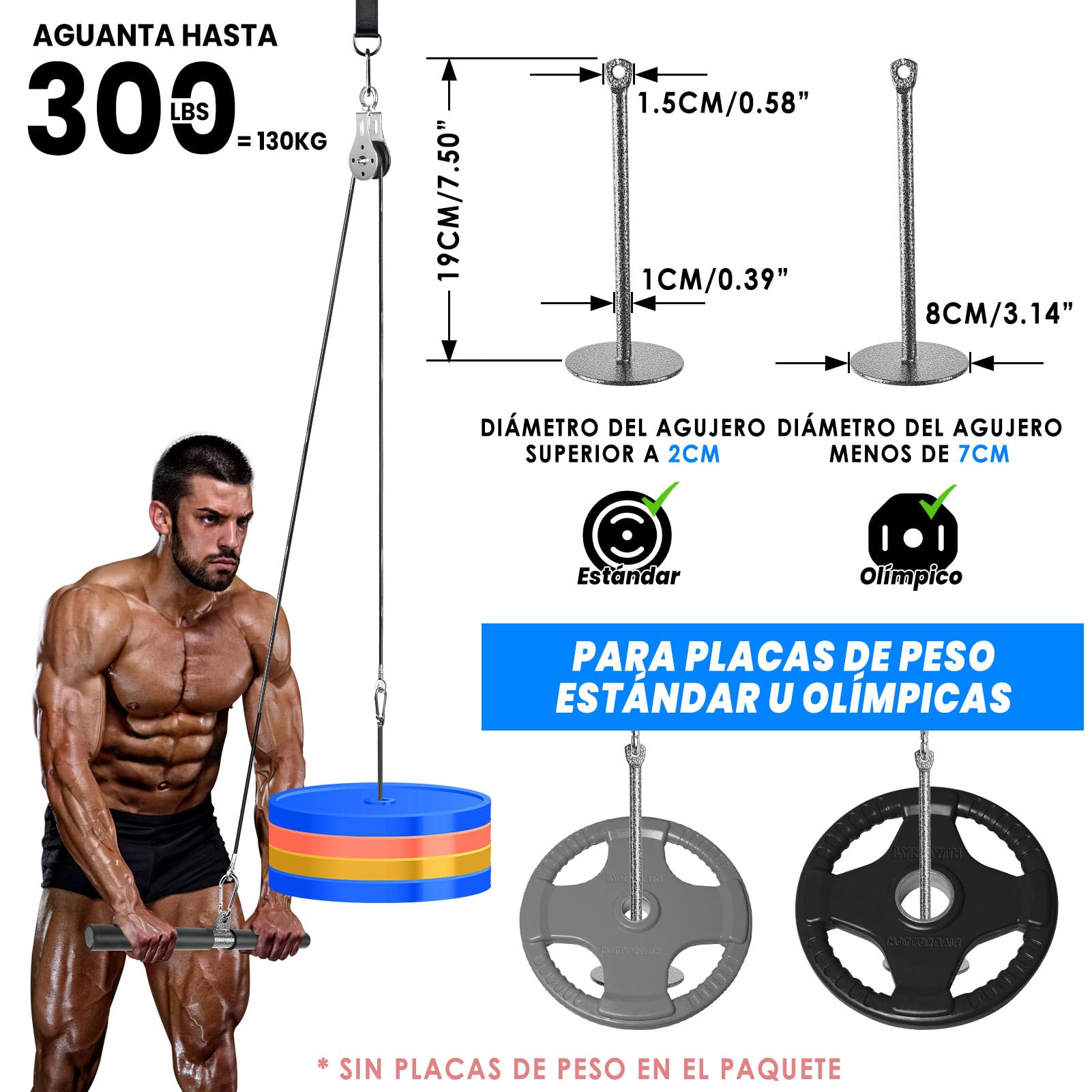 Poleas Gimnasio para Casa, DIY Polea Gimnasio Fitness Máquina Musculacion Gym Cable Kit Sistema en Casa, Brazo Pecho Espalda Tríceps Biceps Ejercicio Workout Accesorios Barra Agarre Polea Gym