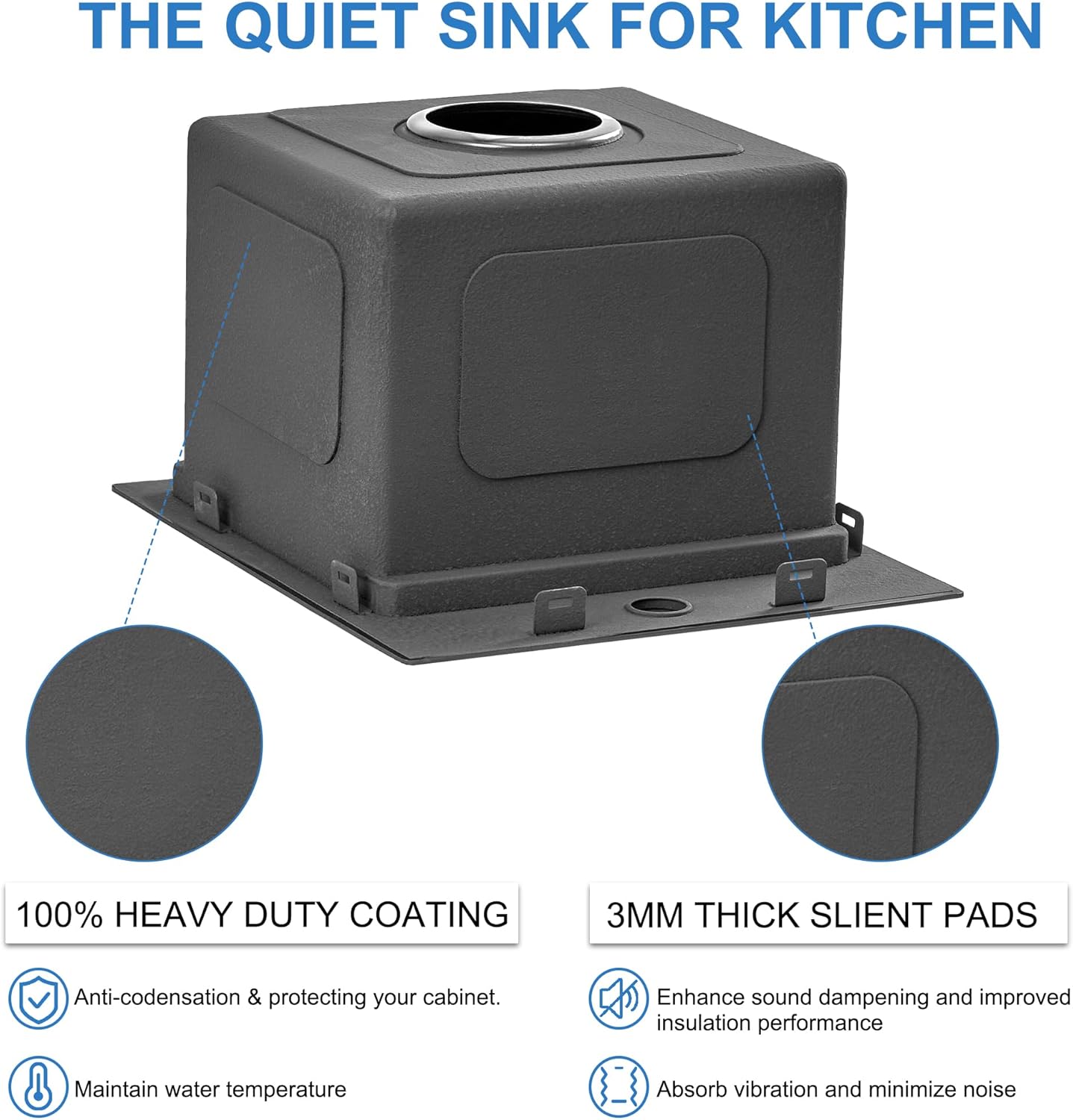 Scamall 13x15x9 Drop In Kitchen Sink Workstation, Nano Black 304 Stainless Steel Deep Single Bowl with Quick Drainage & Tarnish-Free Surface for Bar, Laundry, RV, Includes Accessories